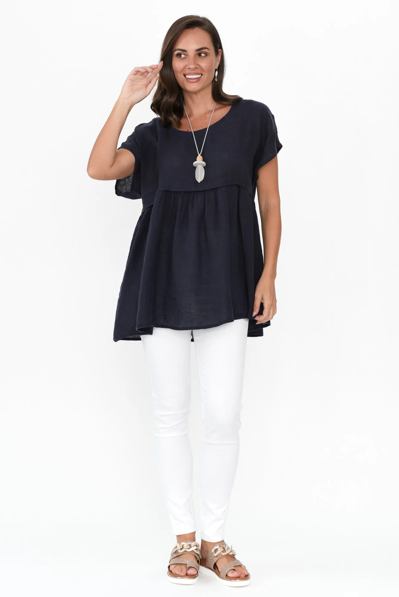 Elden Navy Linen Top sold by Blue Bungalow product image thumbnail 3