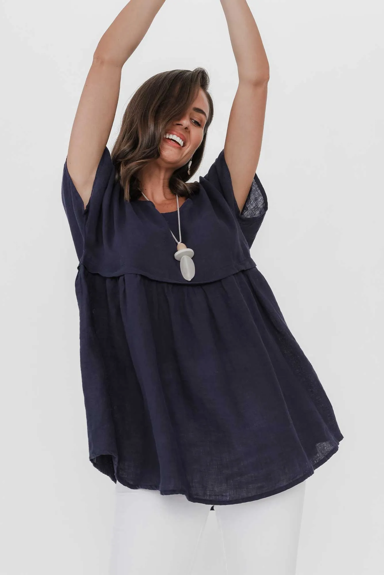 Elden Navy Linen Top sold by Blue Bungalow