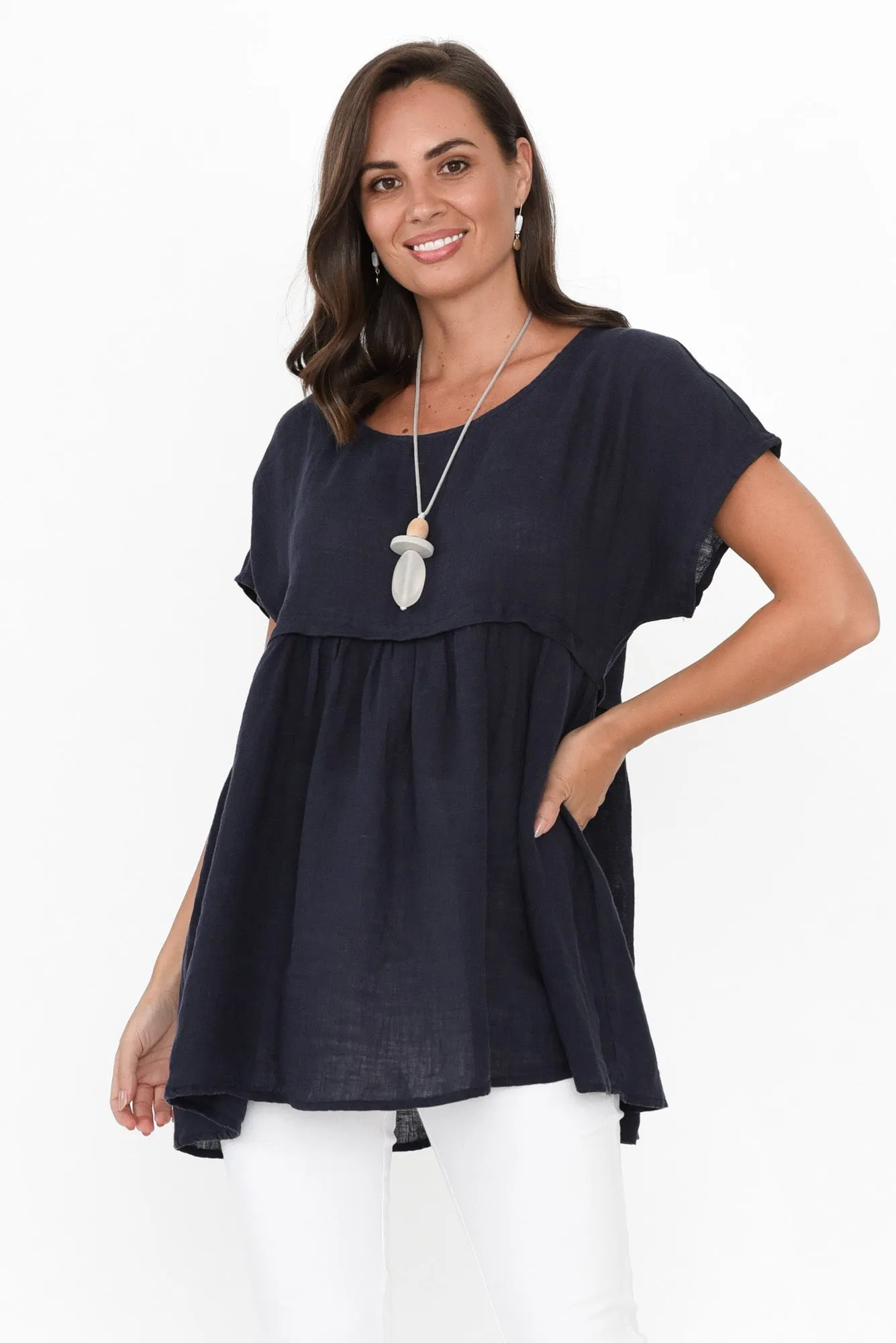 Elden Navy Linen Top sold by Blue Bungalow product image thumbnail 2