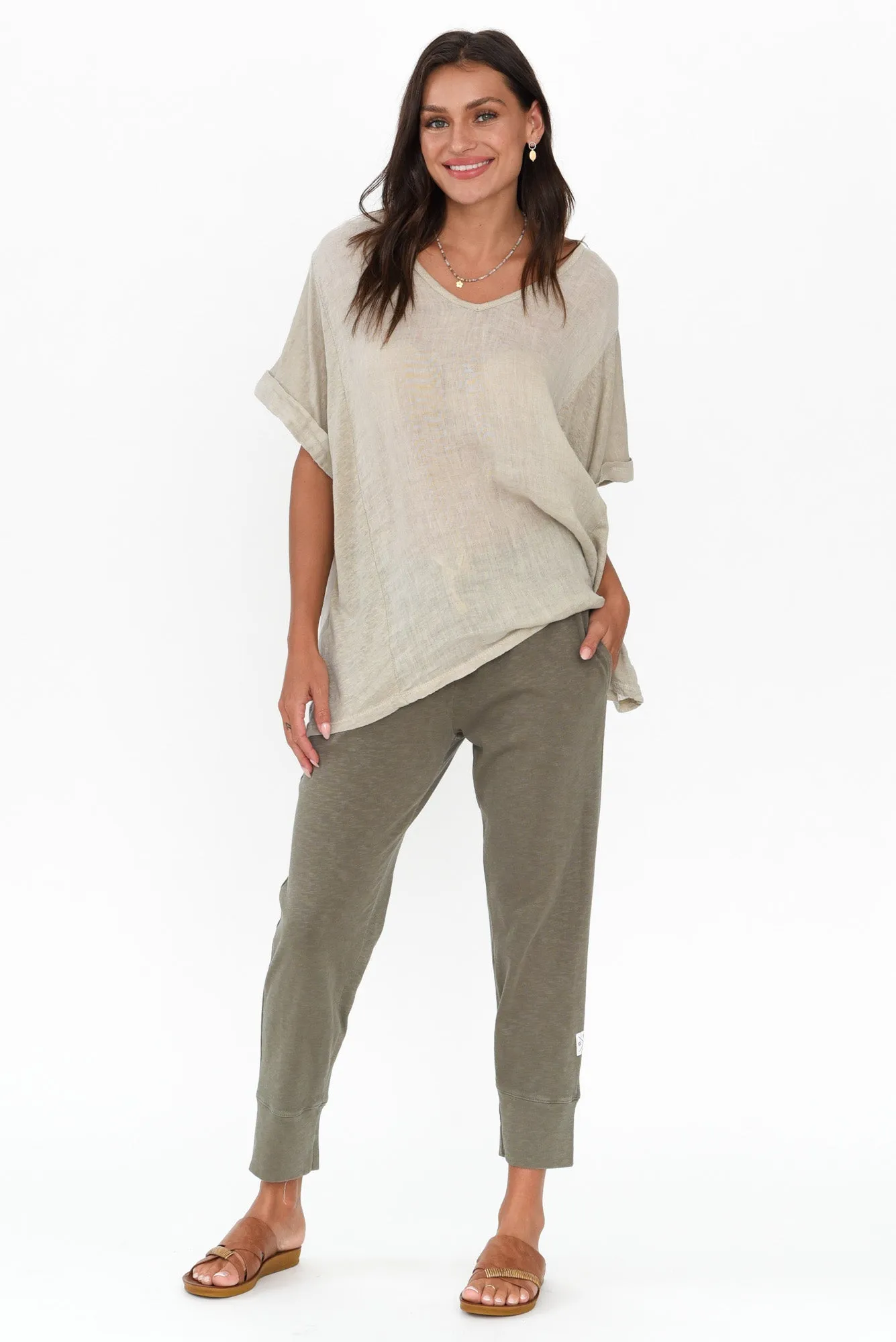 Fundamental Brunch Khaki Cotton Pants sold by Blue Bungalow product image thumbnail 2