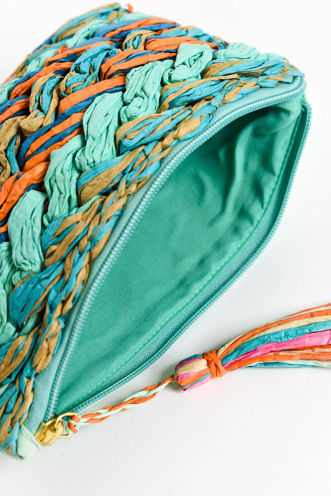 Nebula Turquoise Braided Raffia Clutch sold by Blue Bungalow product image thumbnail 2