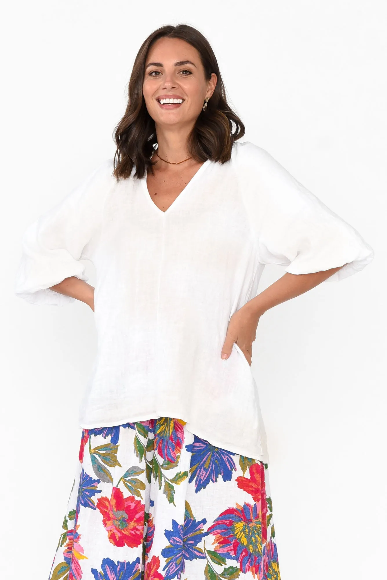 Hiram White Linen Top sold by Blue Bungalow