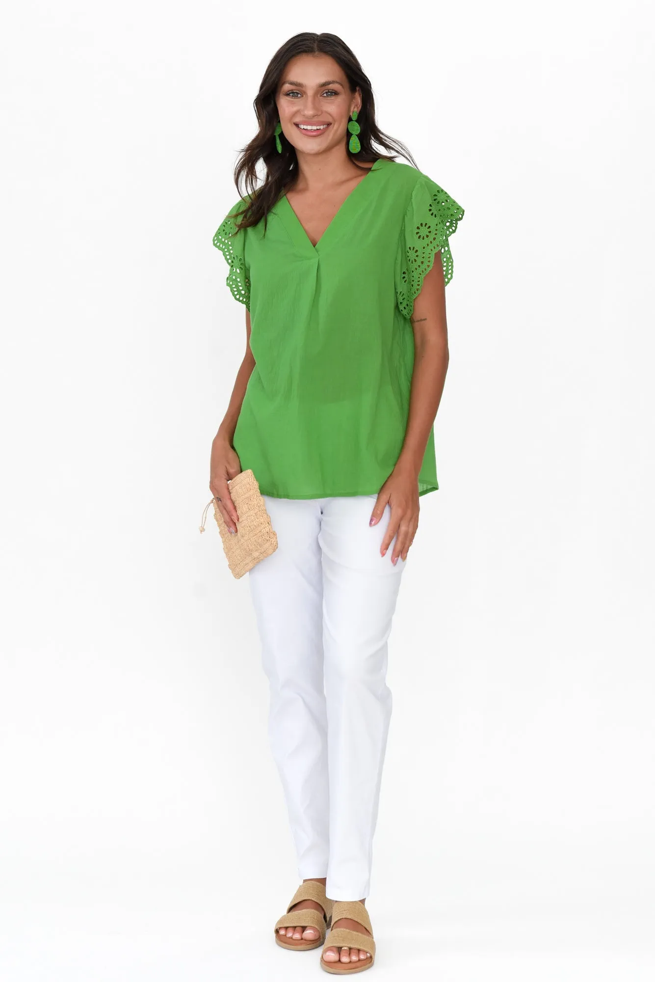 Ariel Green Cotton Embroidered Sleeve Top sold by Blue Bungalow product image thumbnail 2