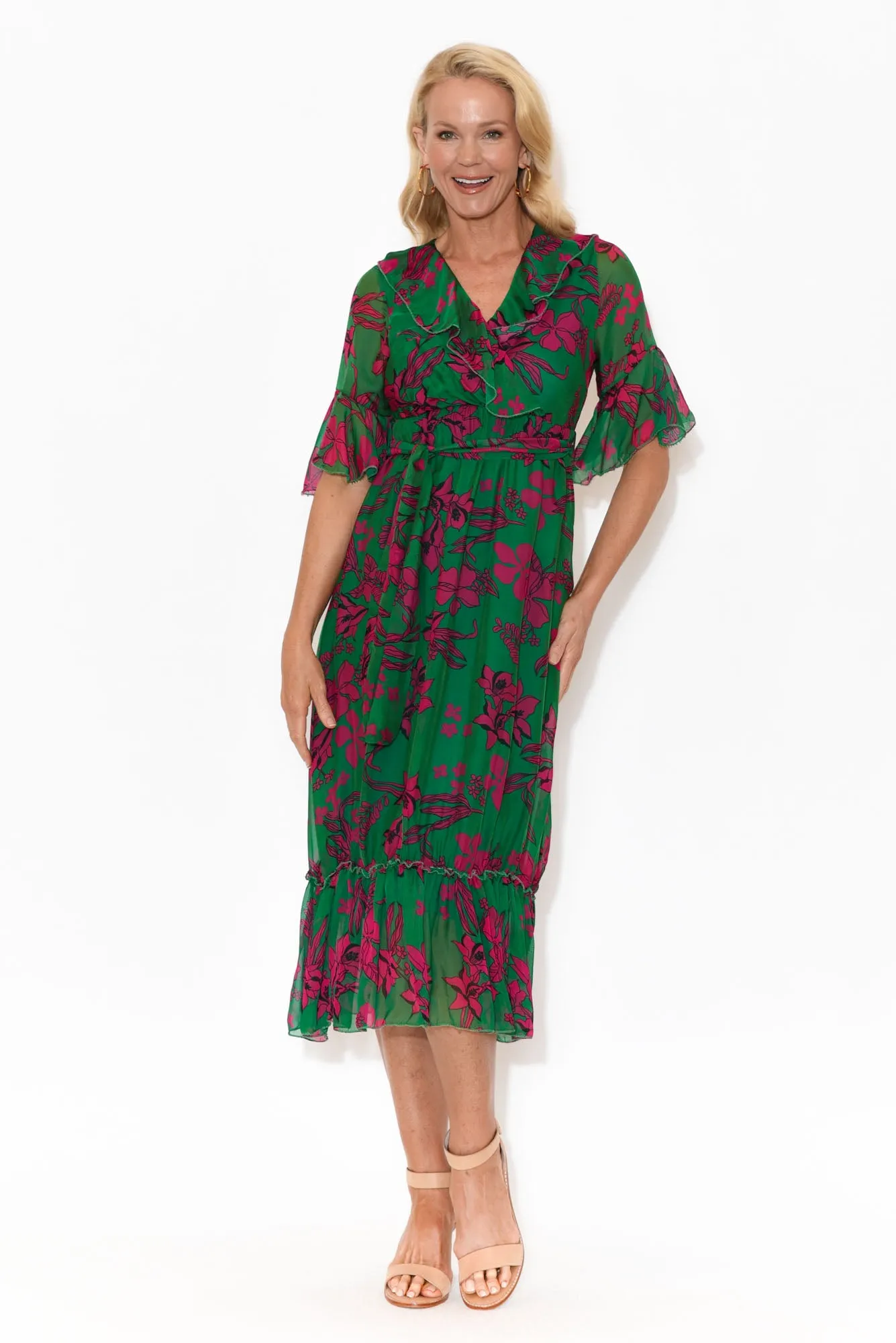 Charlotte Fuchsia Floral Silk Tie Dress sold by Blue Bungalow product image thumbnail 5