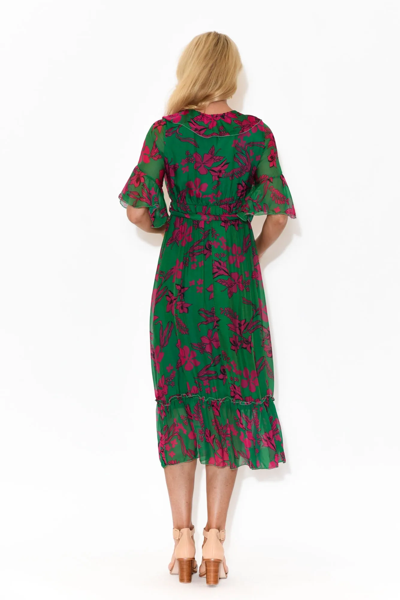 Charlotte Fuchsia Floral Silk Tie Dress sold by Blue Bungalow product image thumbnail 3