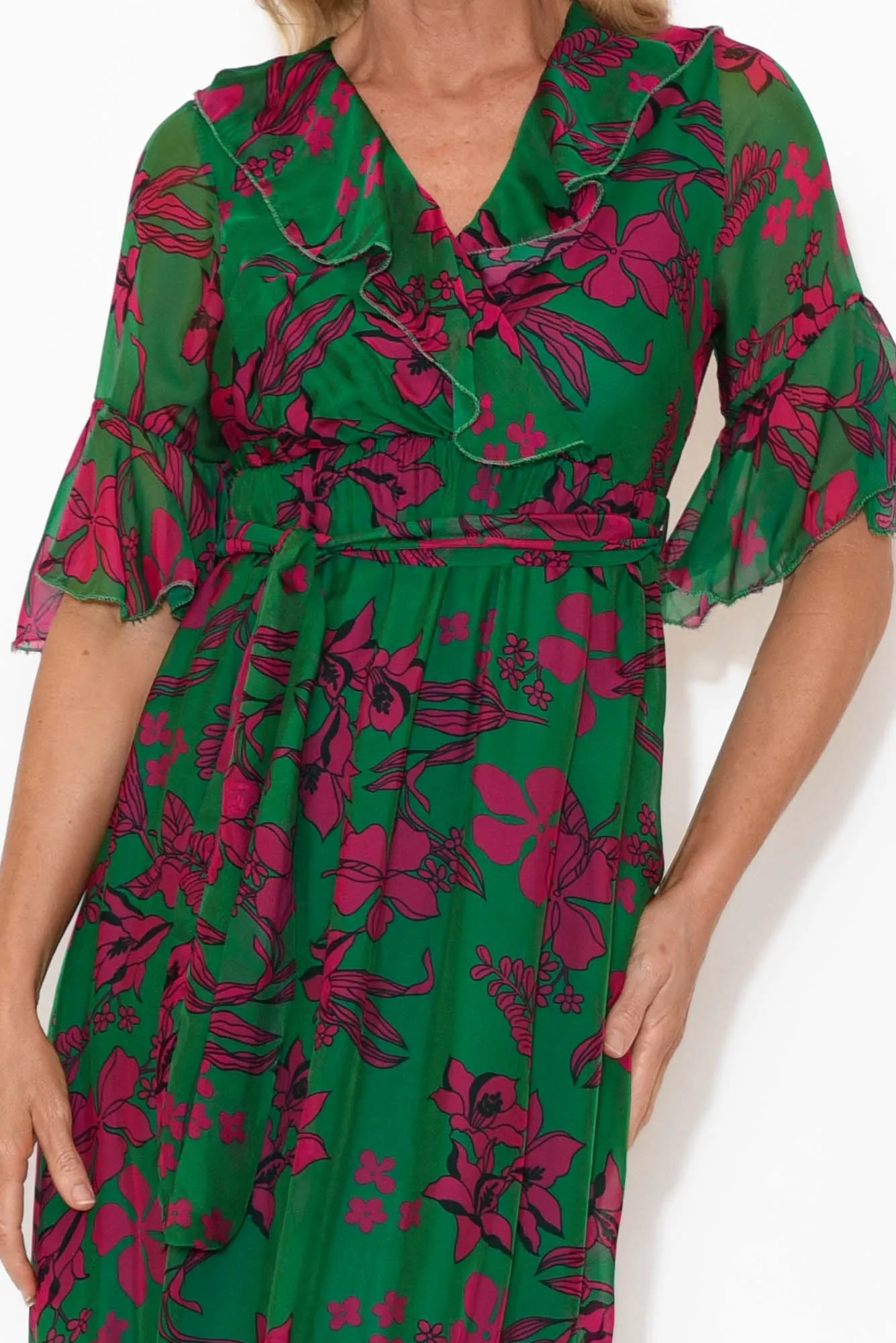 Charlotte Fuchsia Floral Silk Tie Dress sold by Blue Bungalow product image thumbnail 4