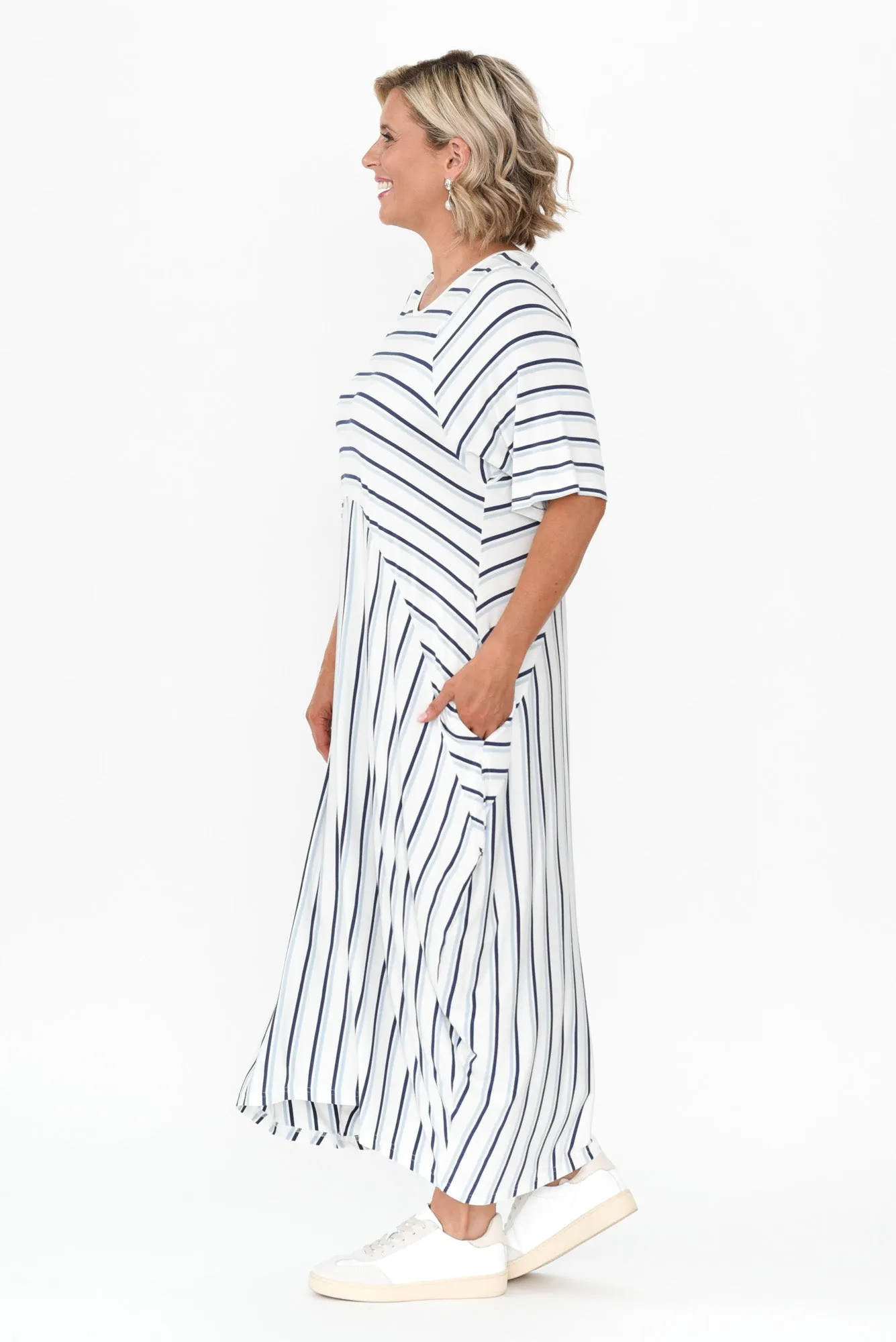 Gina Blue Stripe Bamboo Dress sold by Blue Bungalow product image thumbnail 4