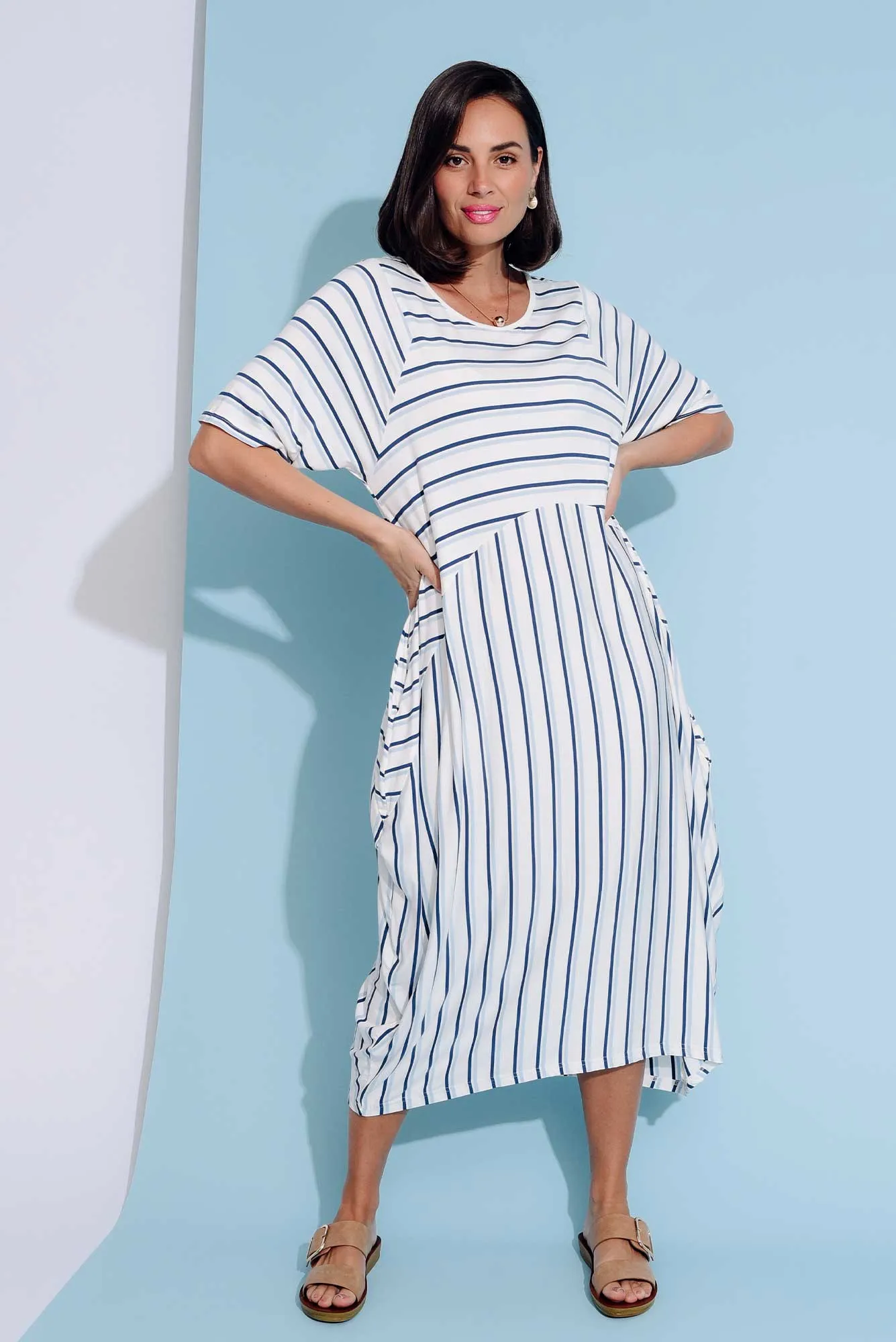 Gina Blue Stripe Bamboo Dress sold by Blue Bungalow