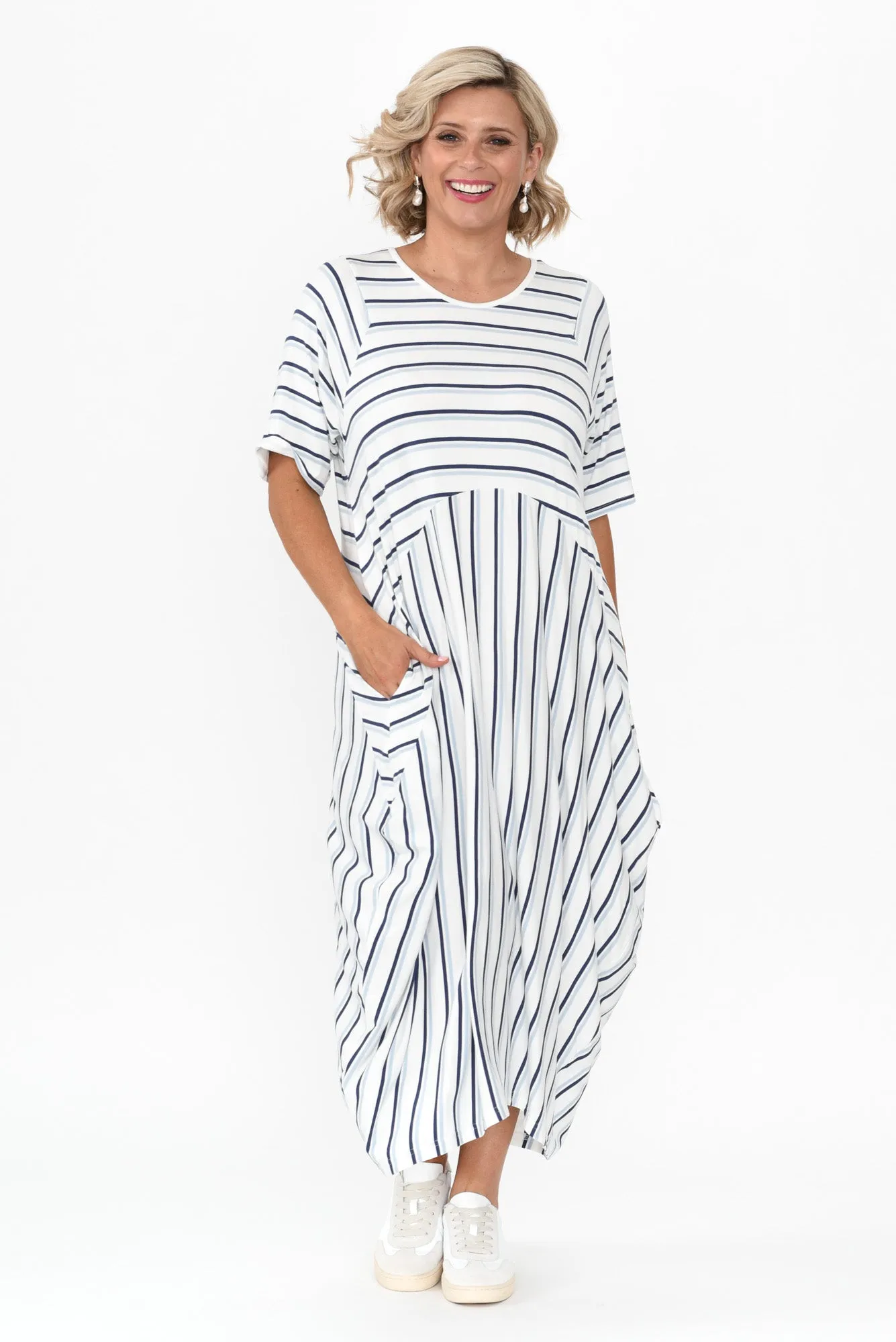 Gina Blue Stripe Bamboo Dress sold by Blue Bungalow product image thumbnail 3