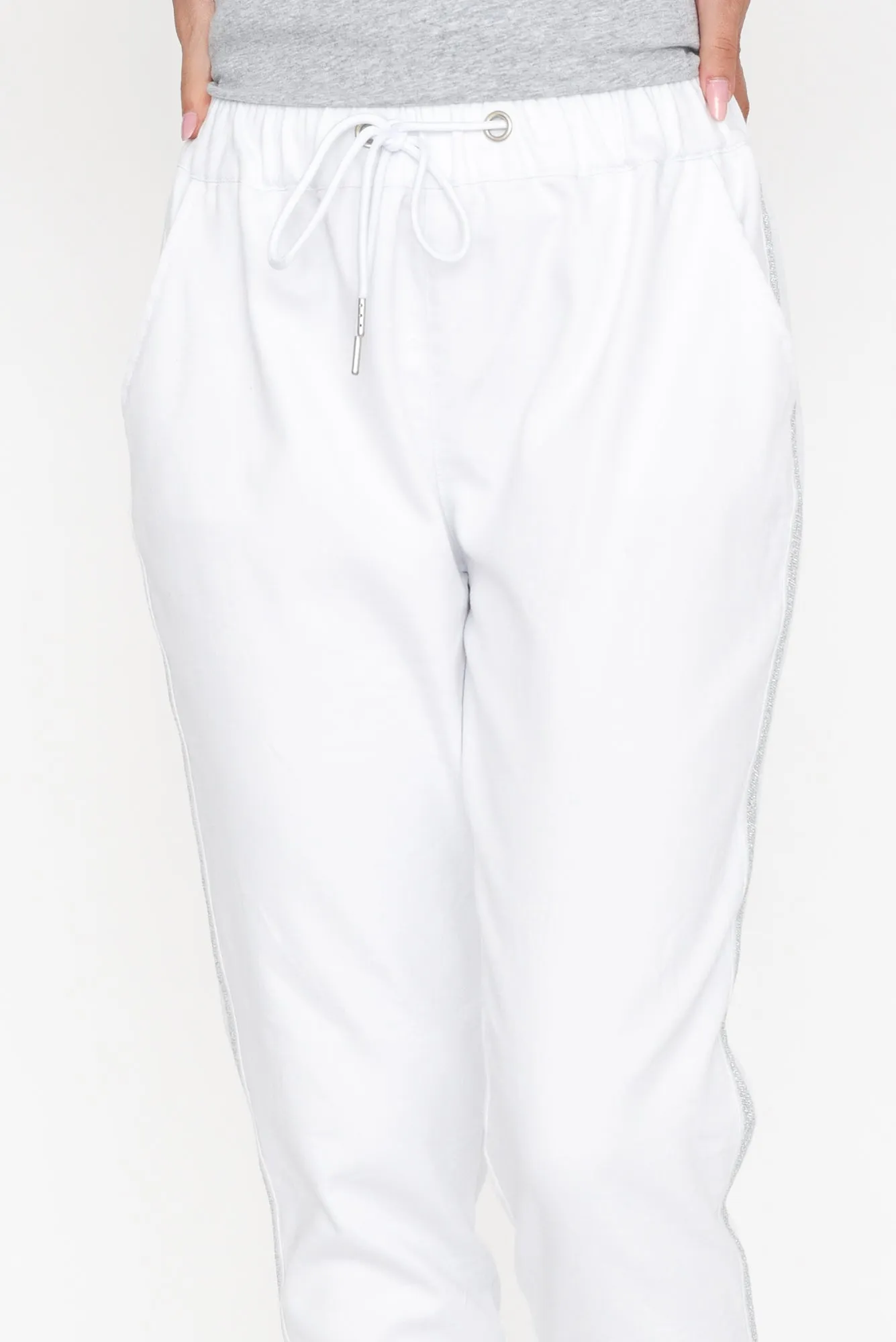 Brooks White Cotton Blend Jogger Pants sold by Blue Bungalow product image thumbnail 5
