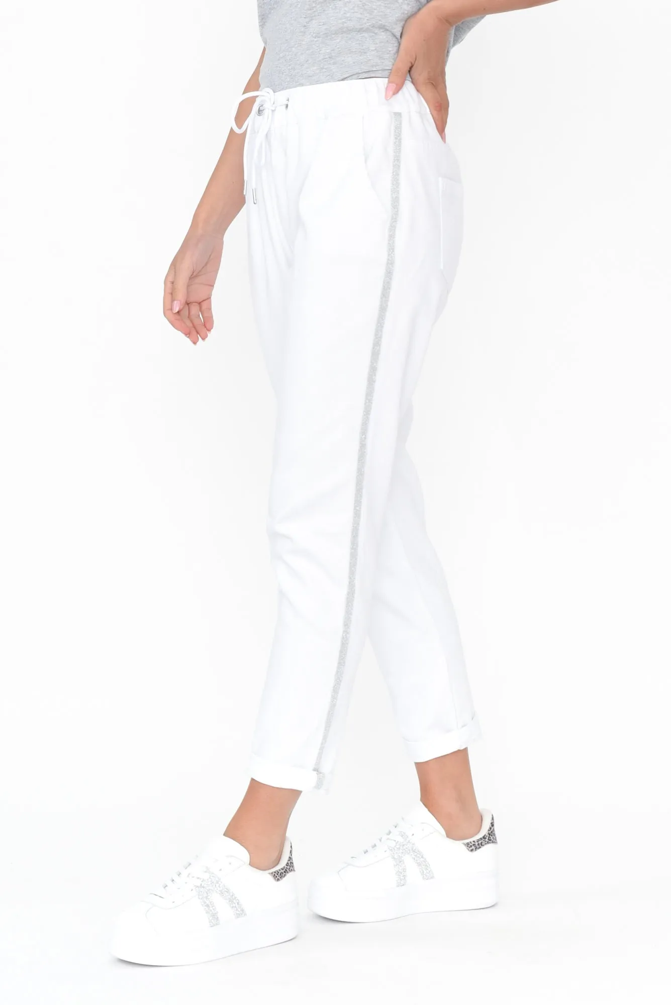 Brooks White Cotton Blend Jogger Pants sold by Blue Bungalow product image thumbnail 3