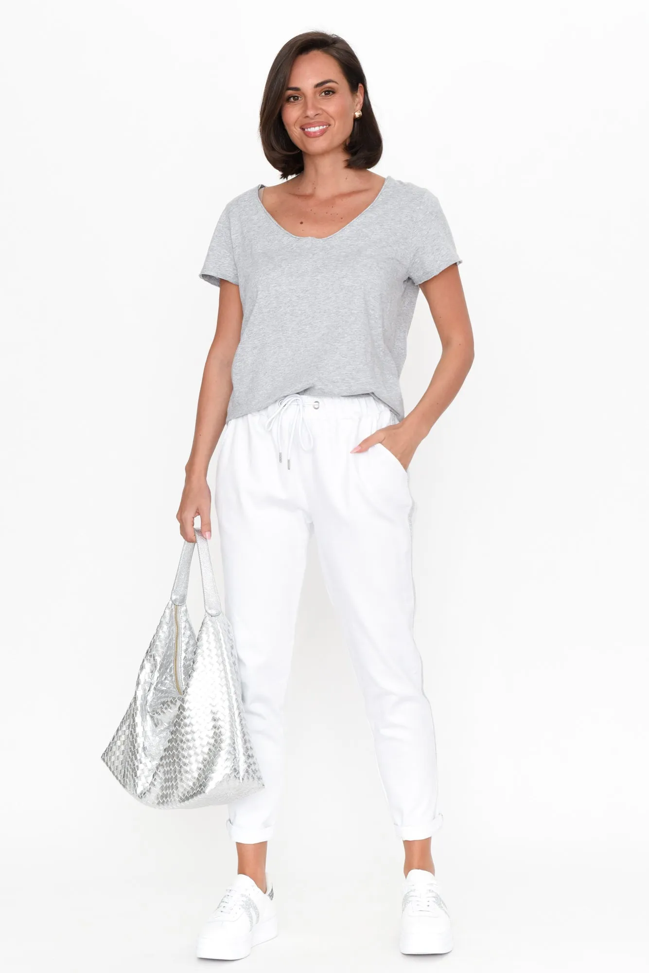 Brooks White Cotton Blend Jogger Pants sold by Blue Bungalow product image thumbnail 2