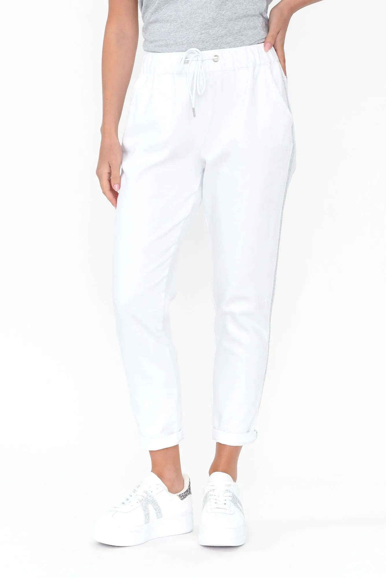 Brooks White Cotton Blend Jogger Pants sold by Blue Bungalow