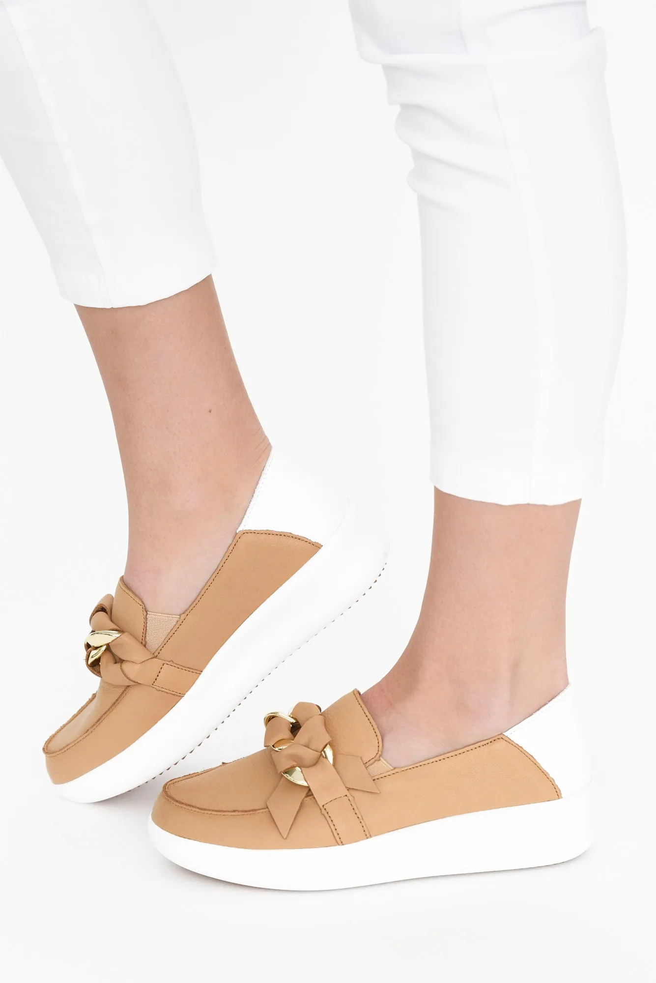 Malia Camel Leather Platform Loafer sold by Blue Bungalow