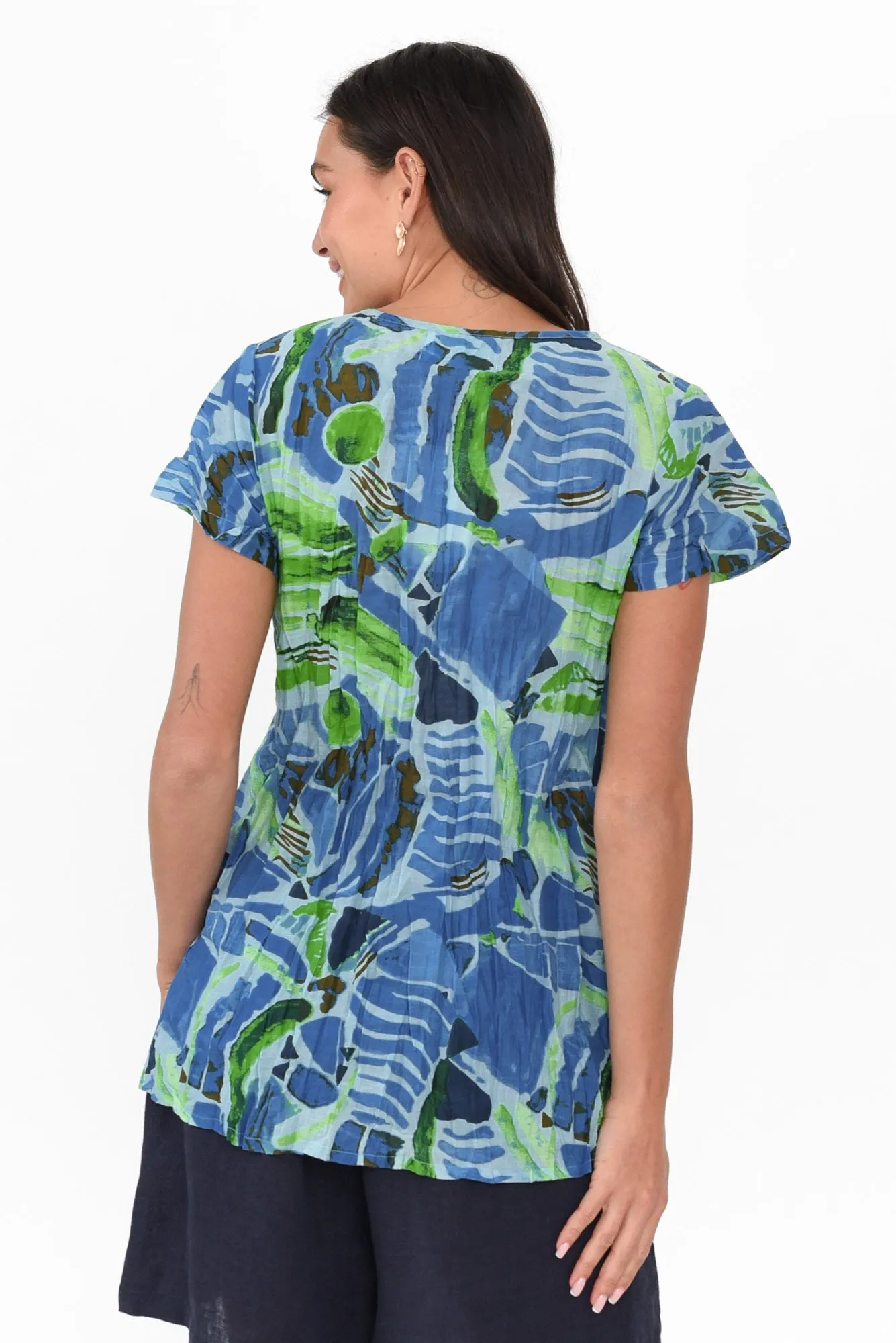 Fia Blue Mosaic Crinkle Cotton Top sold by Blue Bungalow product image thumbnail 4