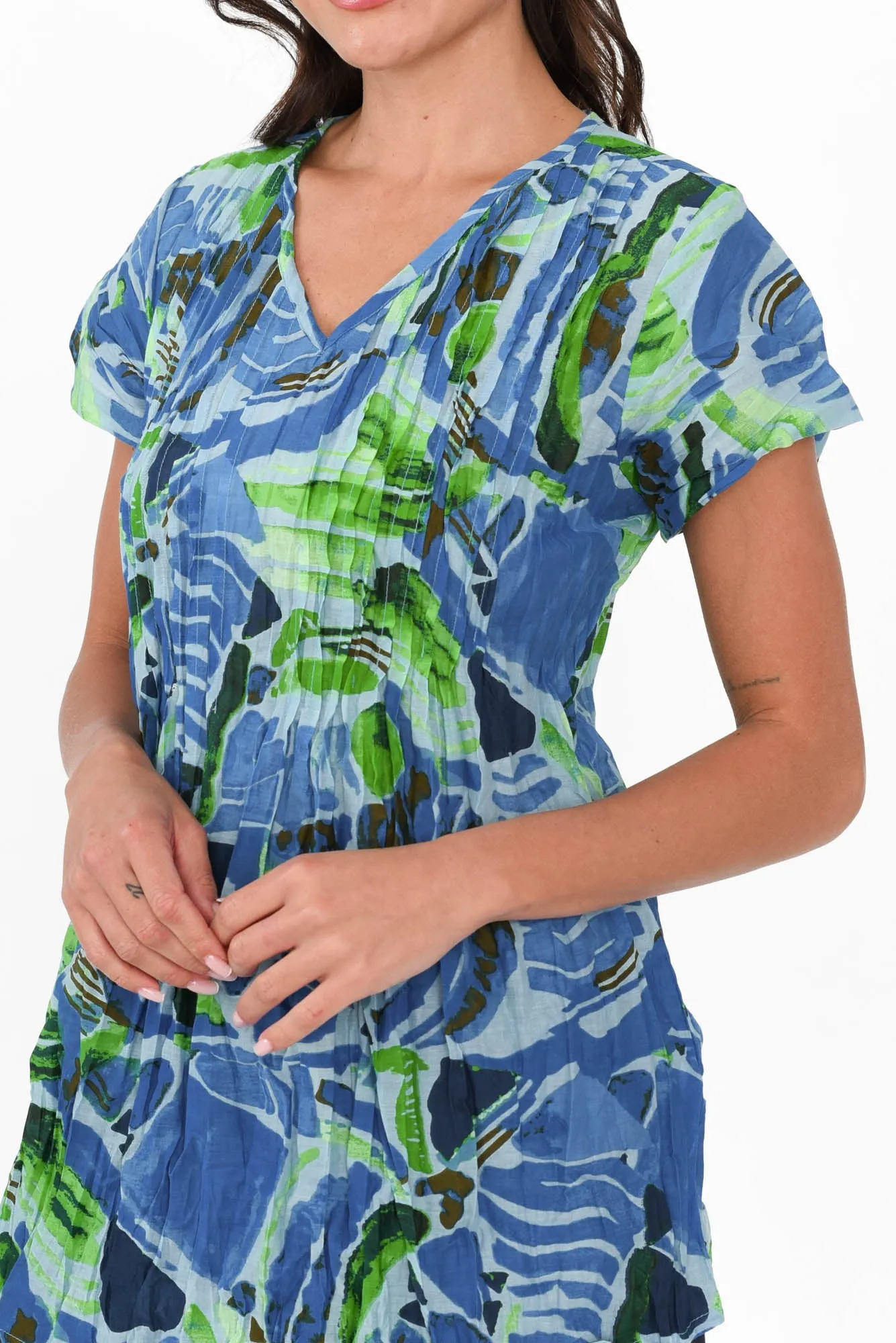 Fia Blue Mosaic Crinkle Cotton Top sold by Blue Bungalow product image thumbnail 5