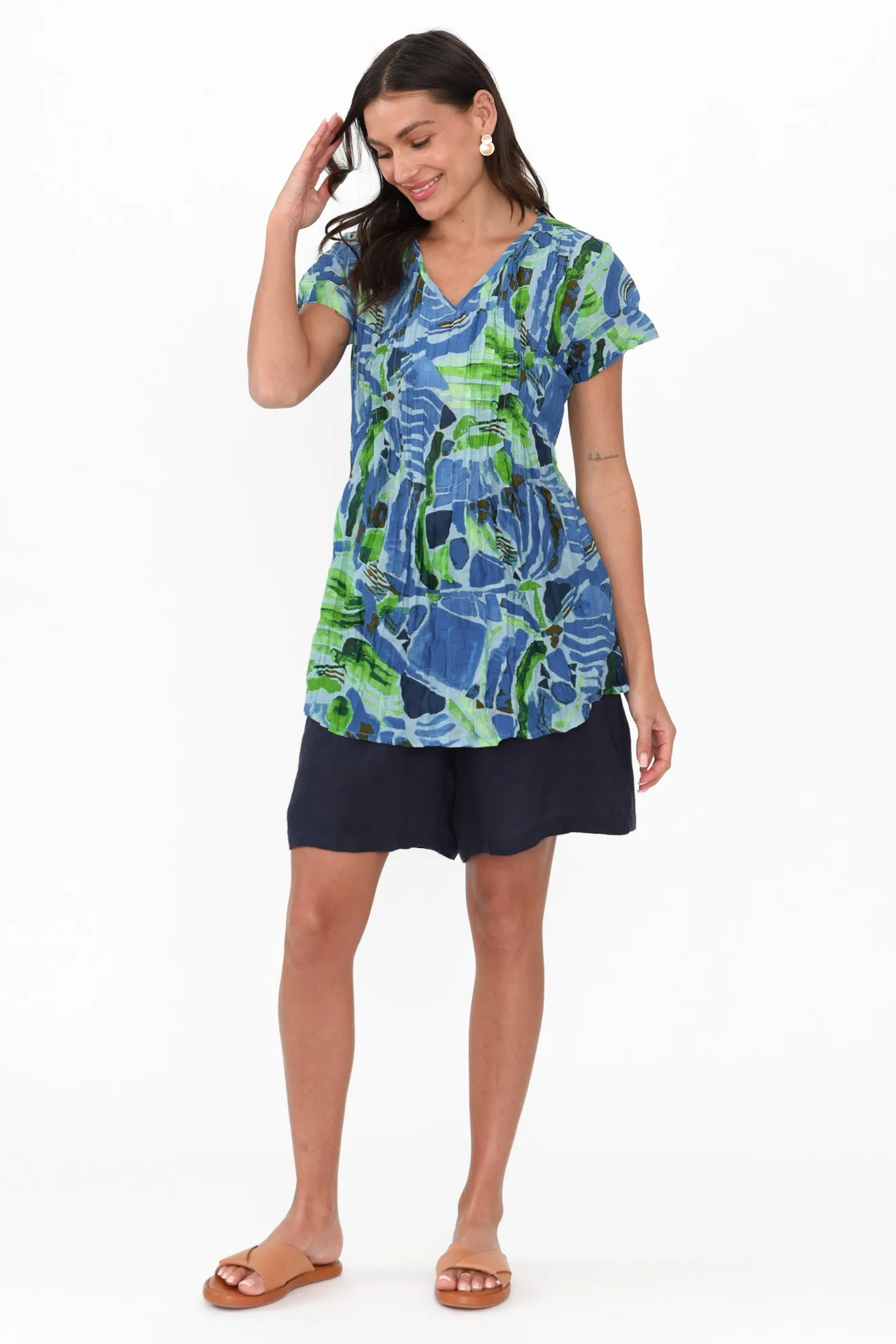Fia Blue Mosaic Crinkle Cotton Top sold by Blue Bungalow product image thumbnail 2