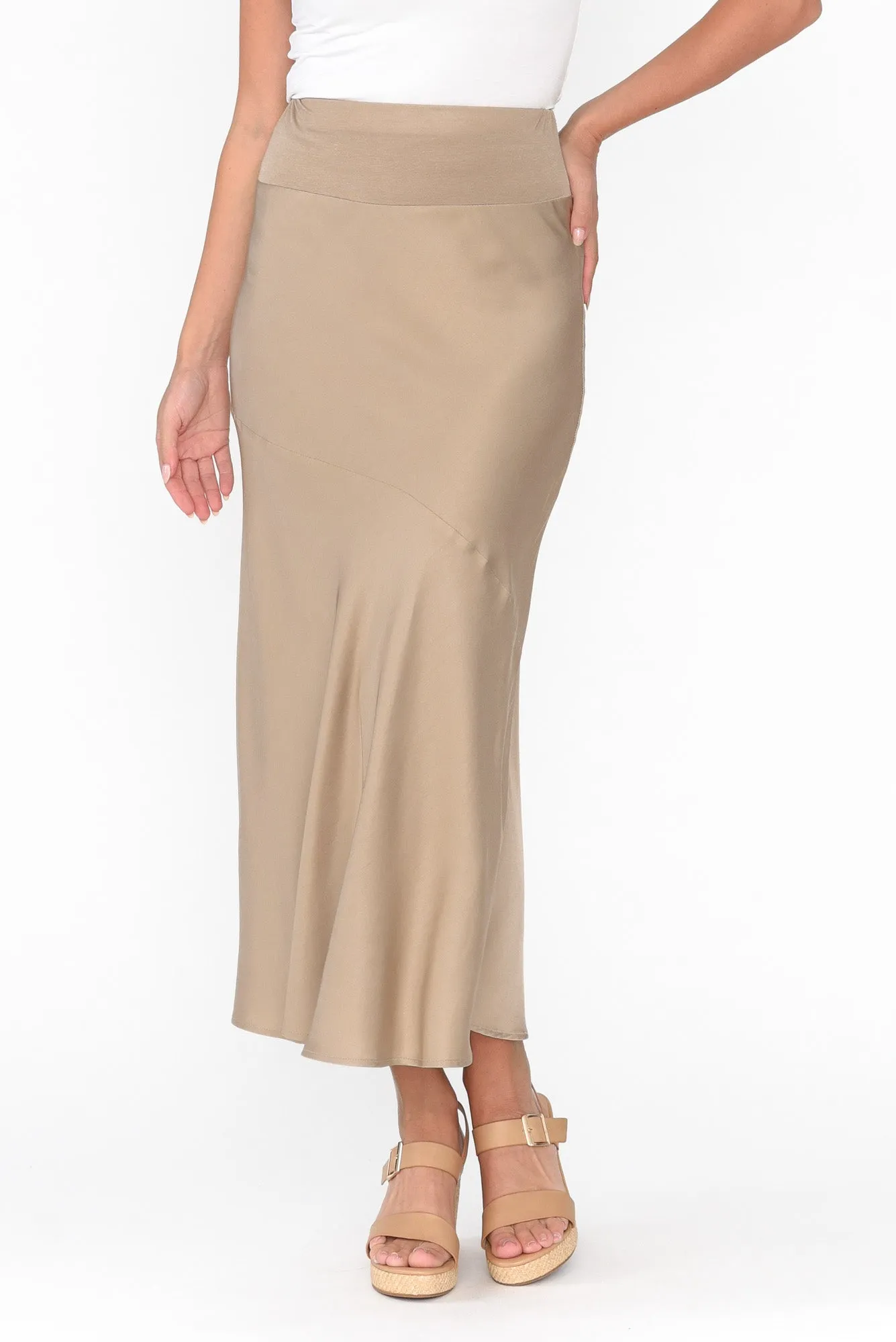 Keep Me Waiting Champagne Bias Skirt sold by Blue Bungalow