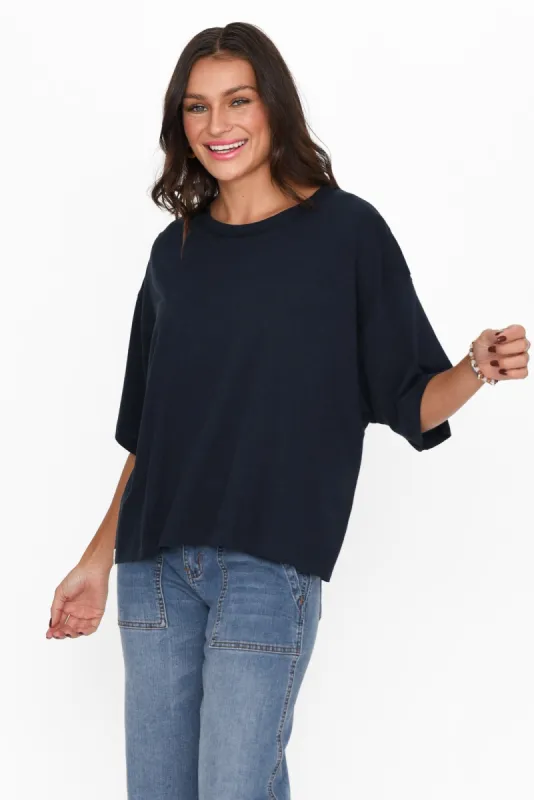 Dallas Navy Bamboo Cotton Tee sold by Blue Bungalow