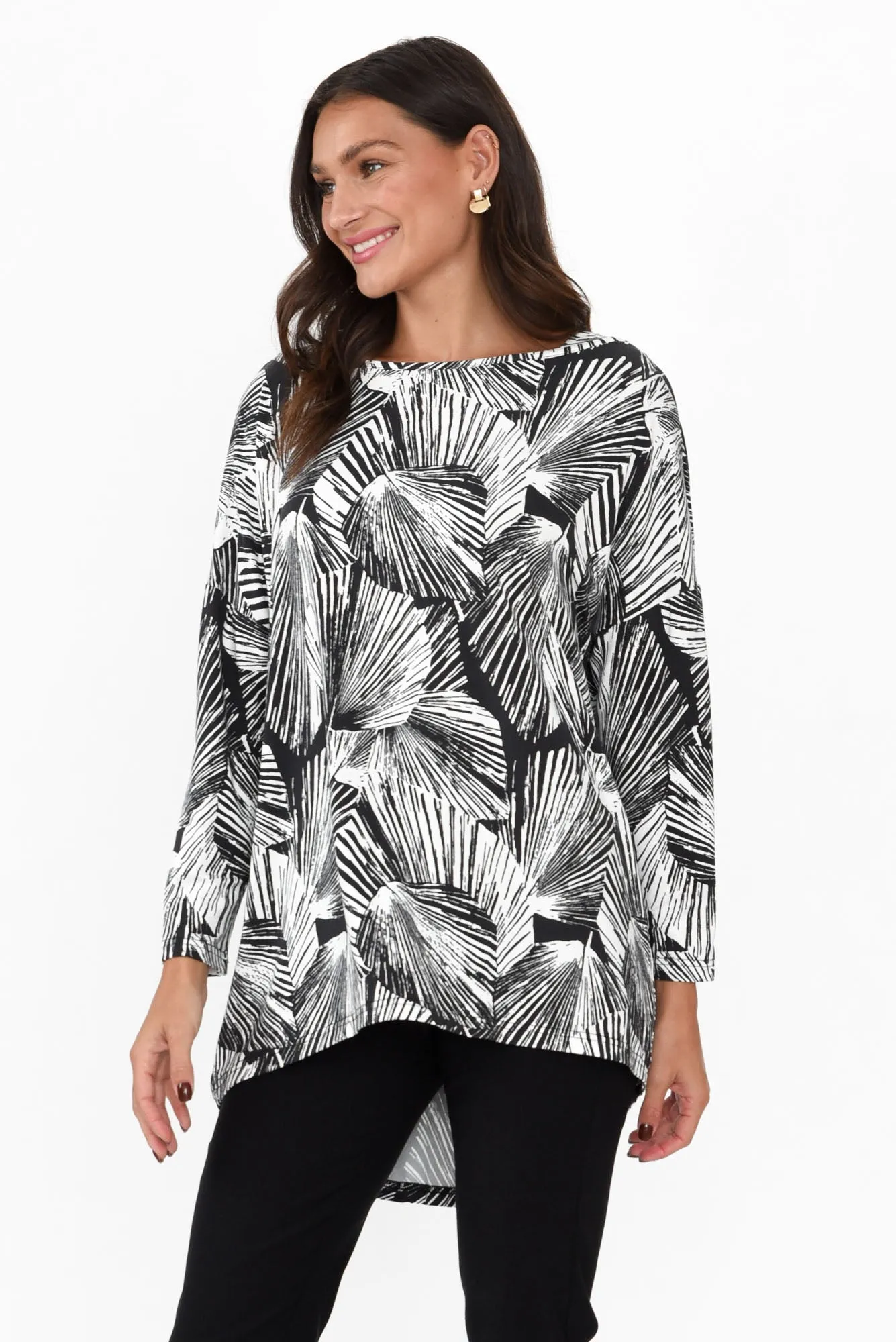 Anakin Black Palm Hi Lo Bamboo Top sold by Blue Bungalow