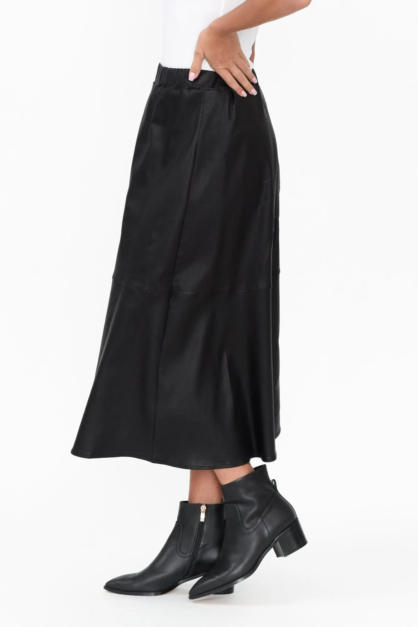 Oriel Black Faux Leather Midi Skirt sold by Blue Bungalow product image thumbnail 3