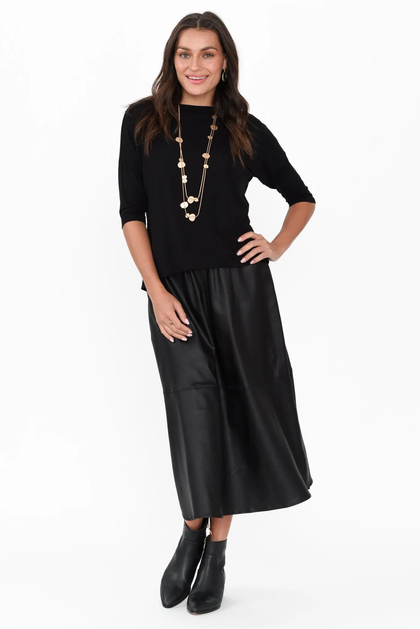 Oriel Black Faux Leather Midi Skirt sold by Blue Bungalow product image thumbnail 2