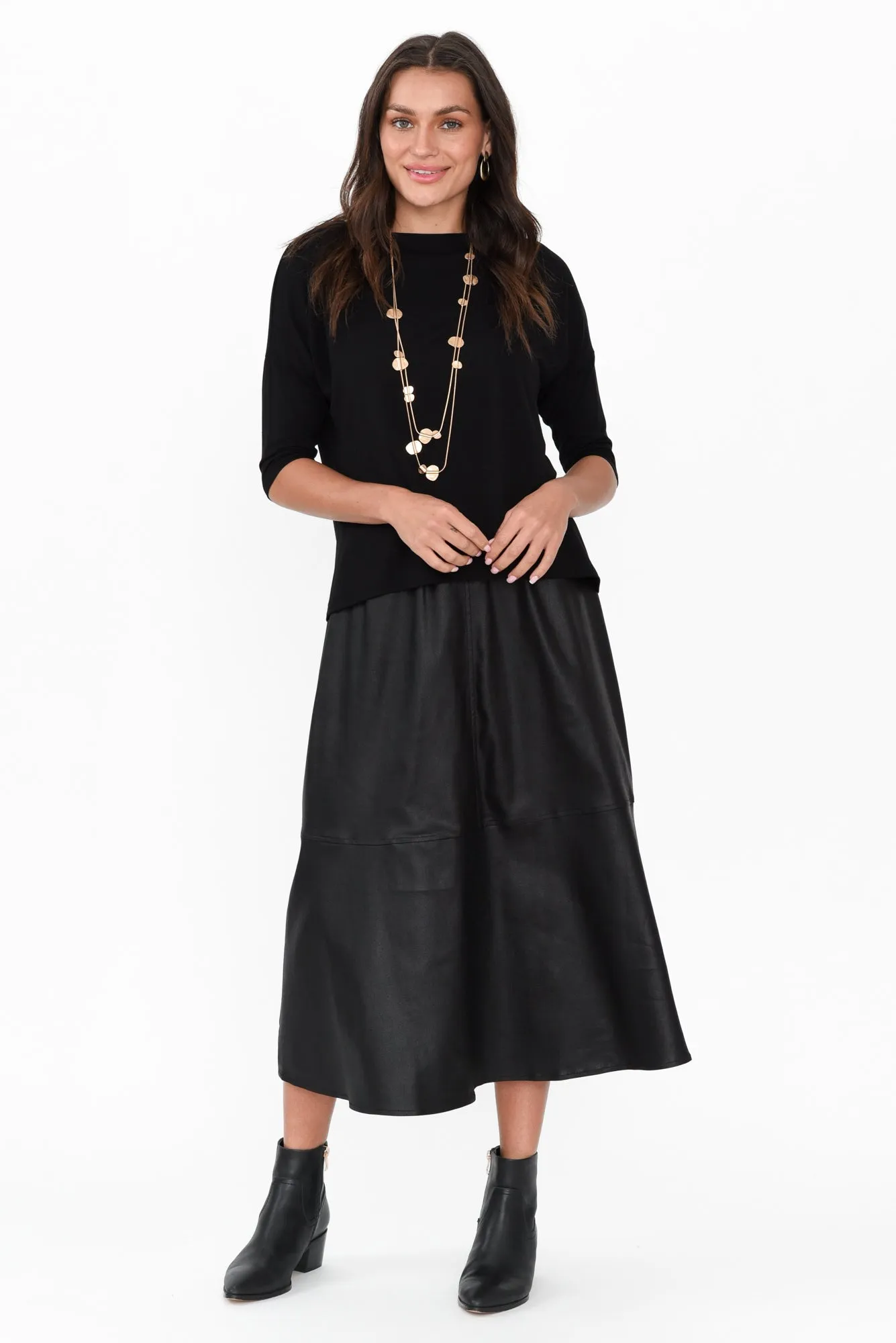 Oriel Black Faux Leather Midi Skirt sold by Blue Bungalow product image thumbnail 5