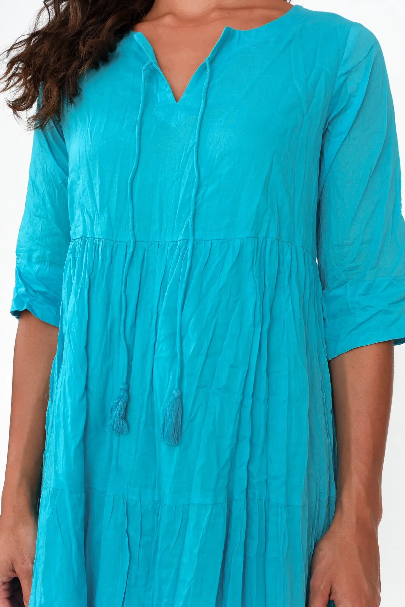 Milana Sky Blue Crinkle Cotton Dress sold by Blue Bungalow product image thumbnail 3