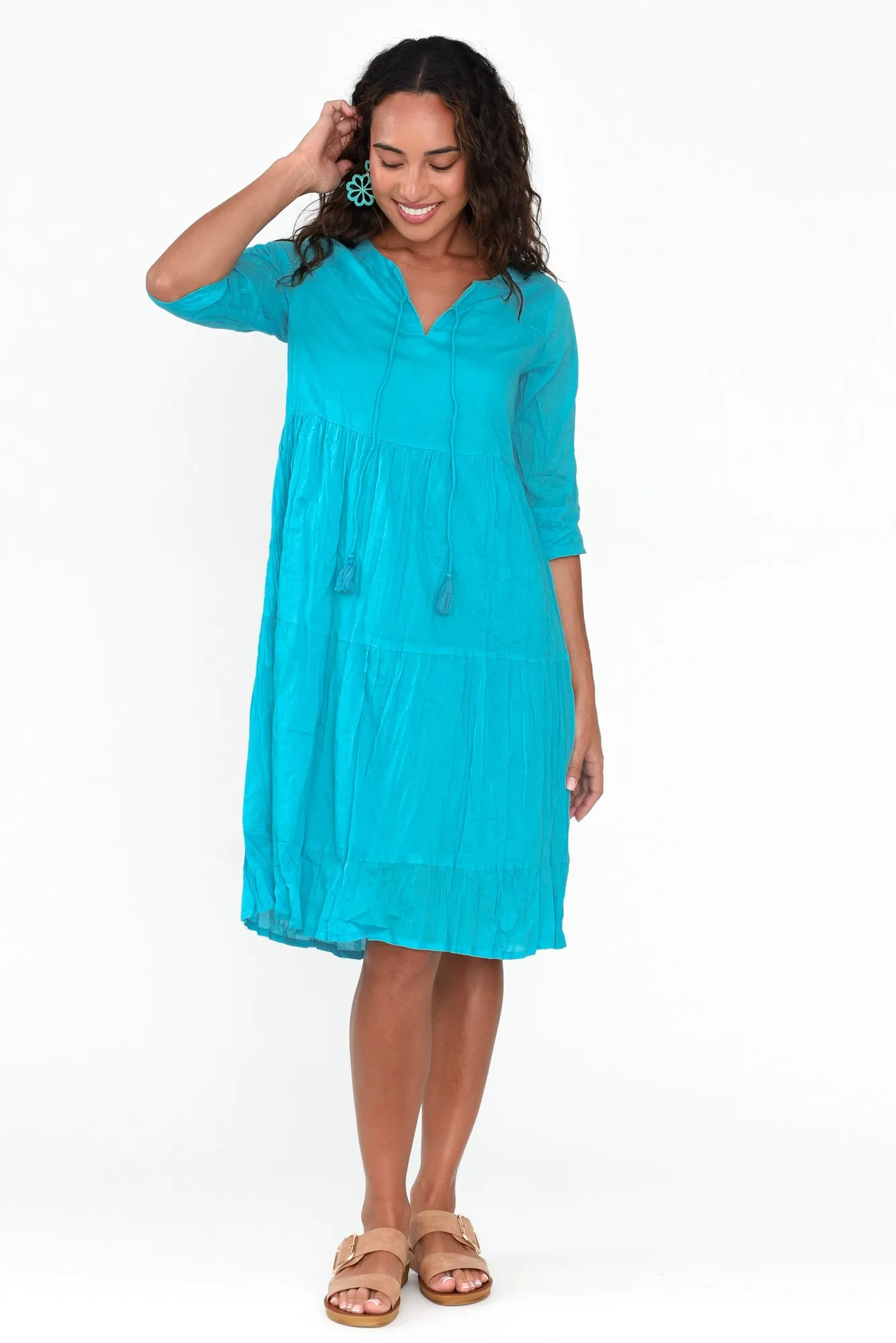 Milana Sky Blue Crinkle Cotton Dress sold by Blue Bungalow product image thumbnail 2