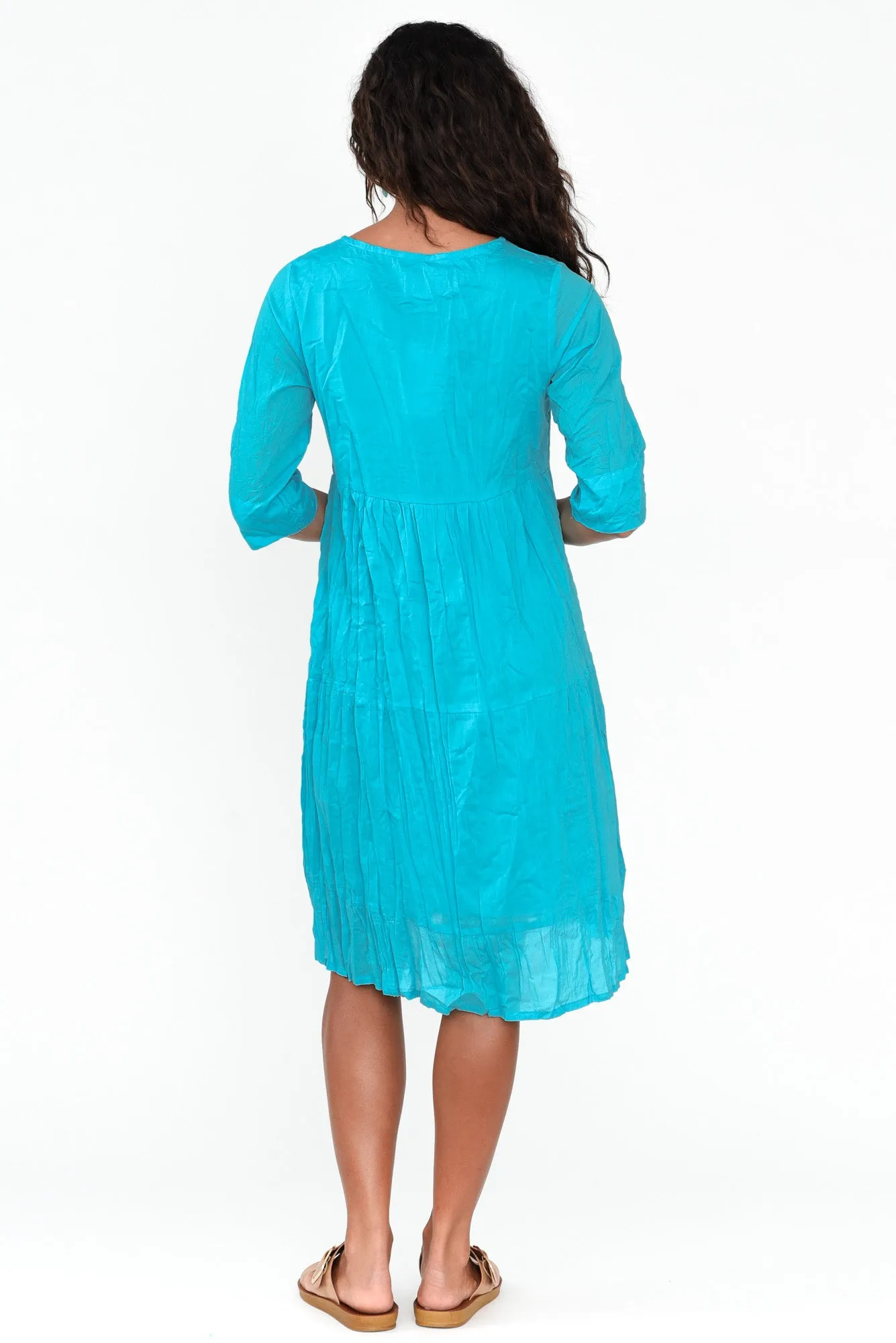 Milana Sky Blue Crinkle Cotton Dress sold by Blue Bungalow product image thumbnail 5