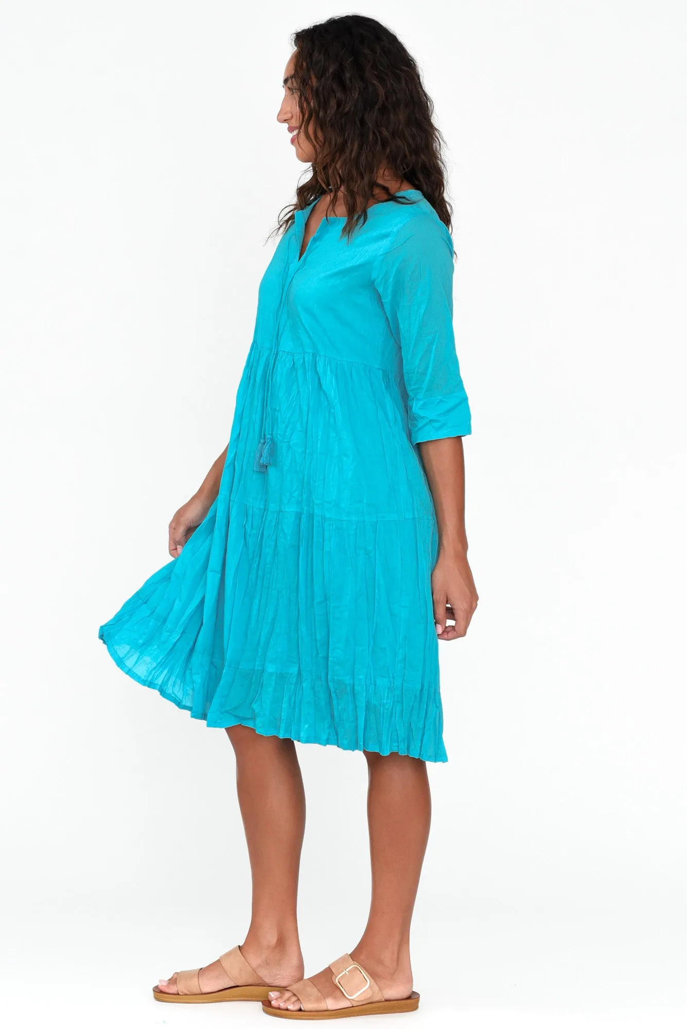 Milana Sky Blue Crinkle Cotton Dress sold by Blue Bungalow product image thumbnail 4