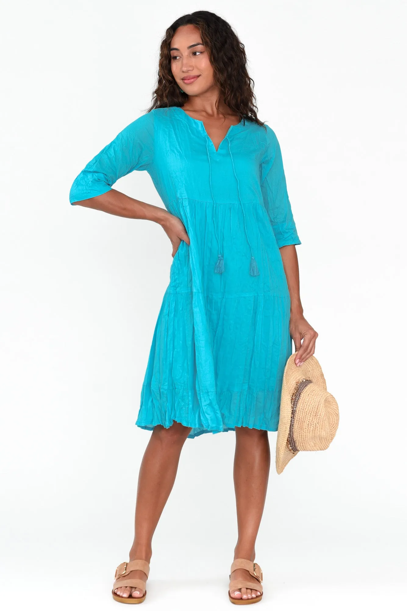 Milana Sky Blue Crinkle Cotton Dress sold by Blue Bungalow