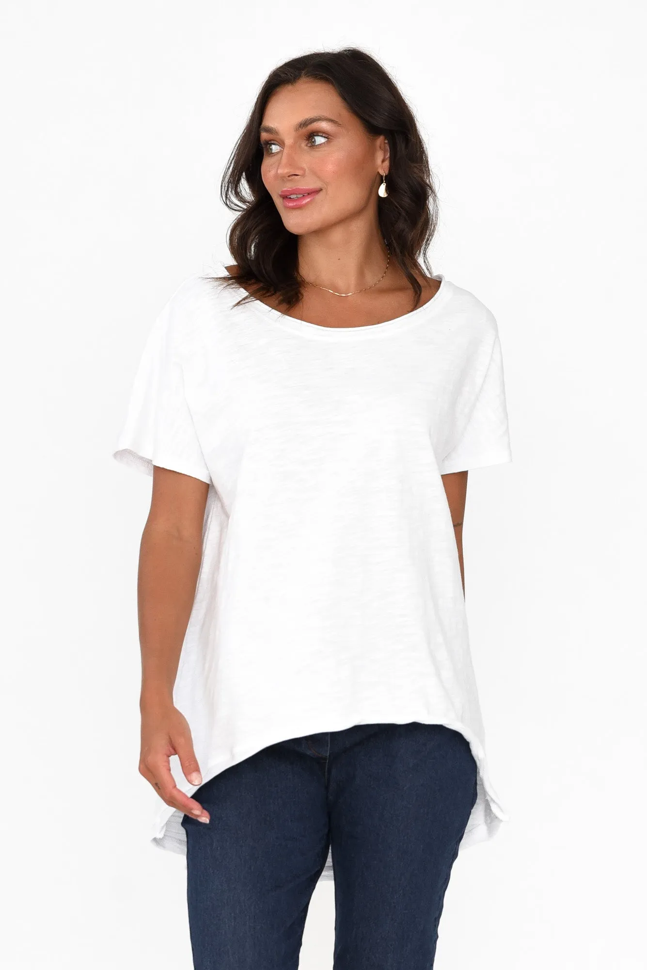 Cindi White Cotton Blend Tee sold by Blue Bungalow