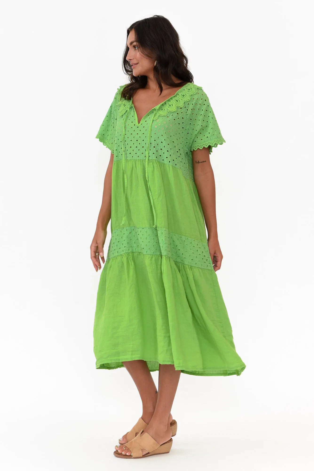 Larsa Green Linen Embroidered Collared Dress sold by Blue Bungalow product image thumbnail 3