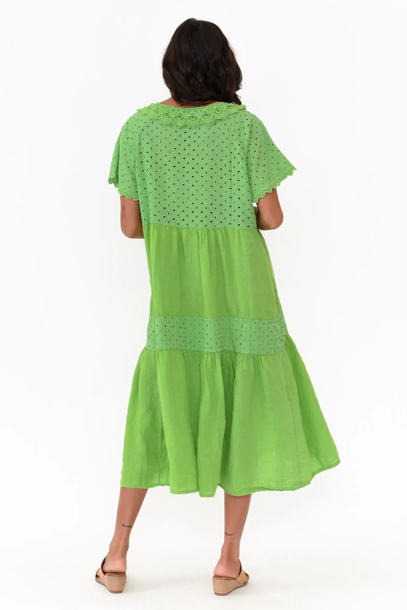 Larsa Green Linen Embroidered Collared Dress sold by Blue Bungalow product image thumbnail 4