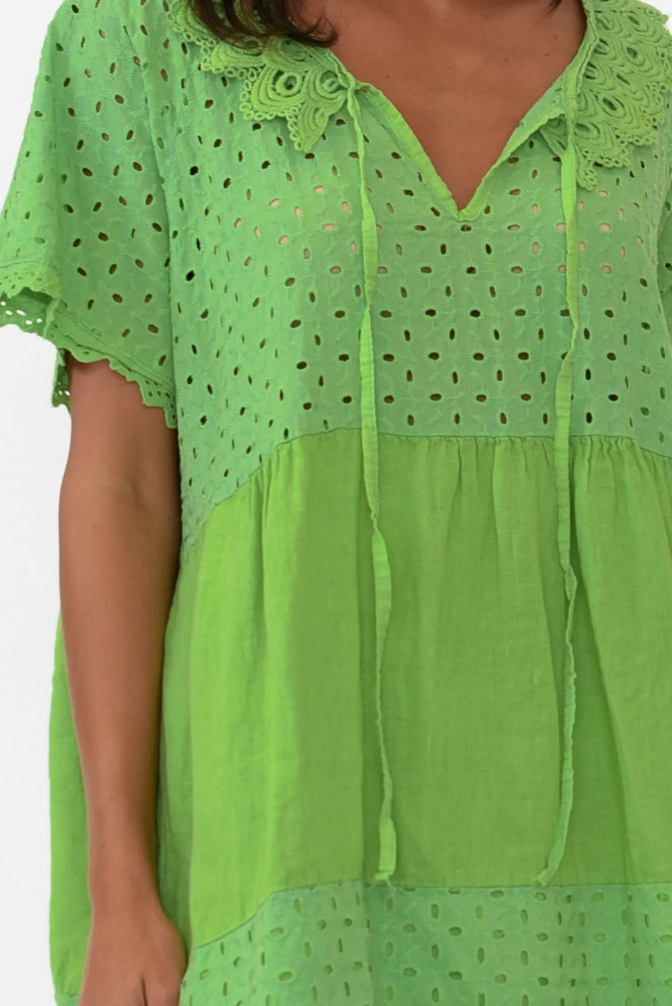 Larsa Green Linen Embroidered Collared Dress sold by Blue Bungalow product image thumbnail 5