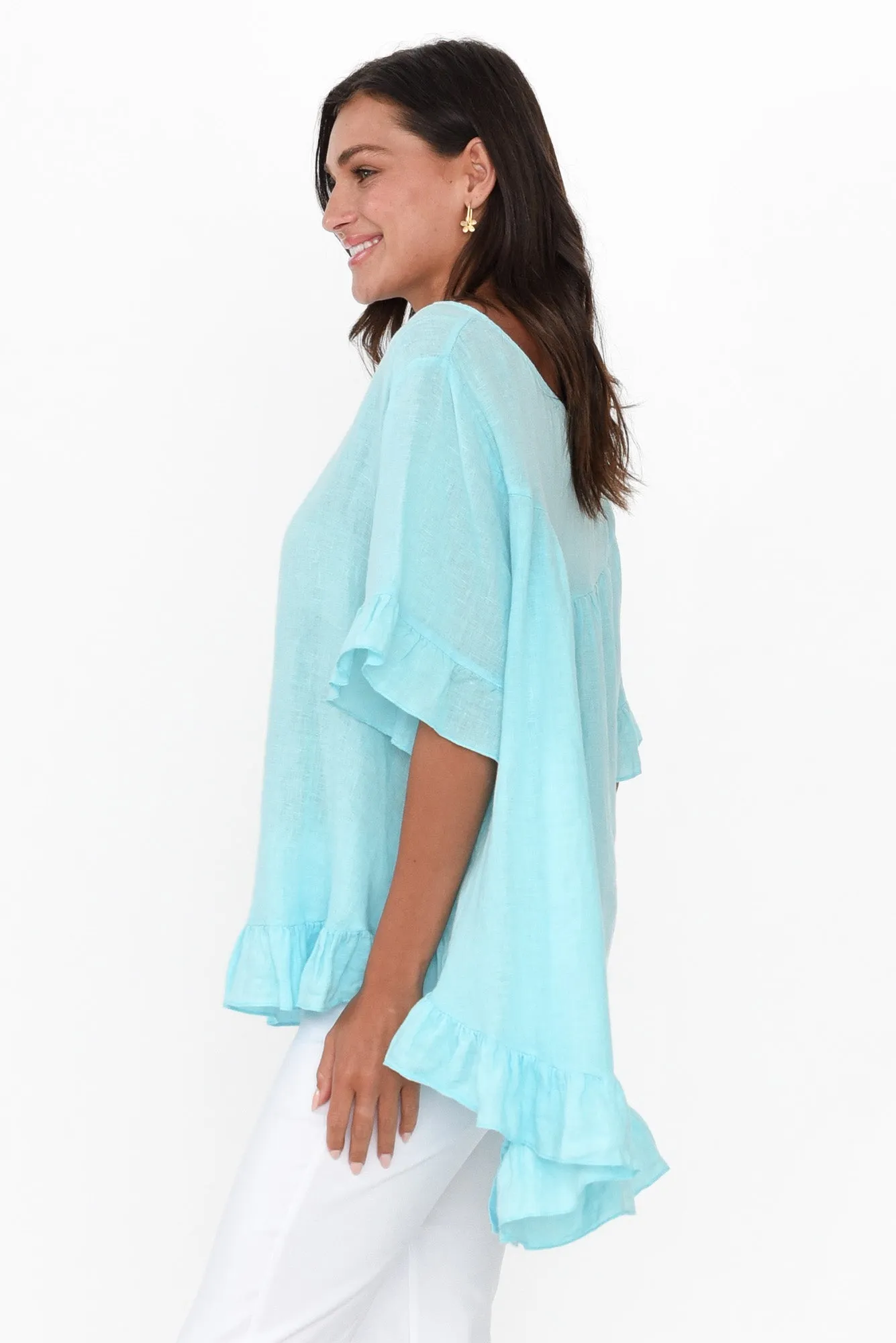 Genevieve Blue Linen Frill Top sold by Blue Bungalow product image thumbnail 3
