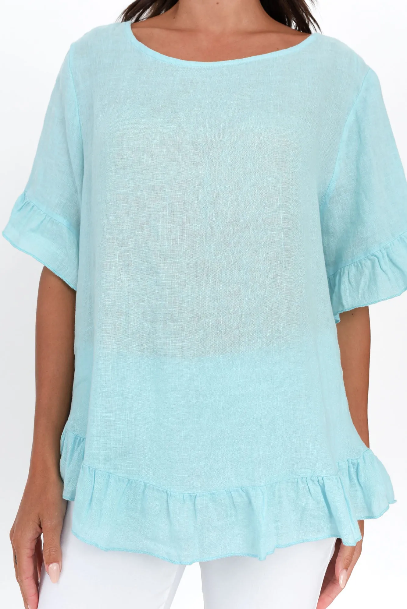 Genevieve Blue Linen Frill Top sold by Blue Bungalow product image thumbnail 5