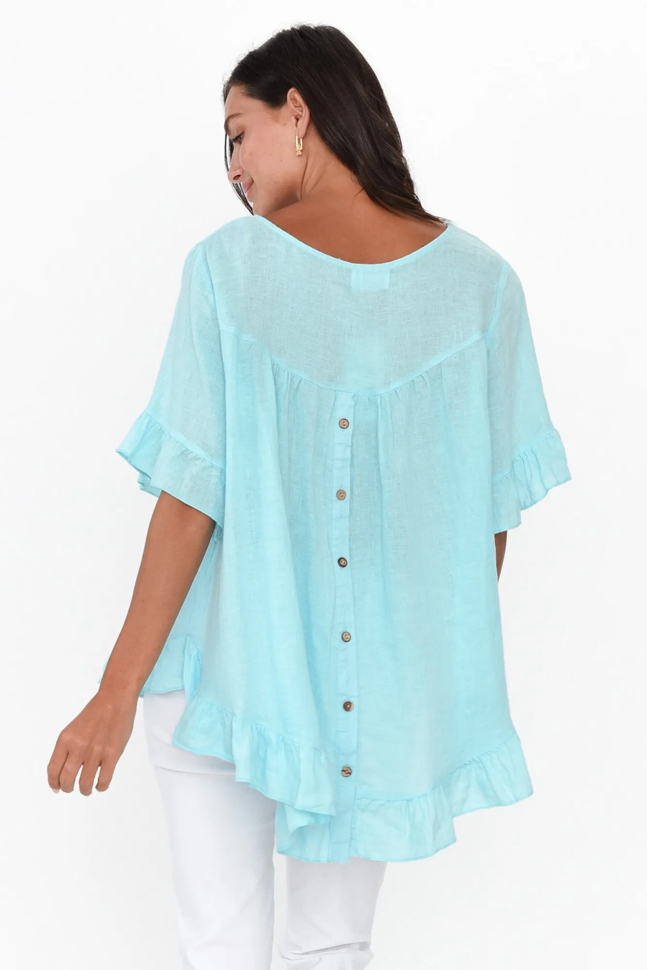 Genevieve Blue Linen Frill Top sold by Blue Bungalow product image thumbnail 4