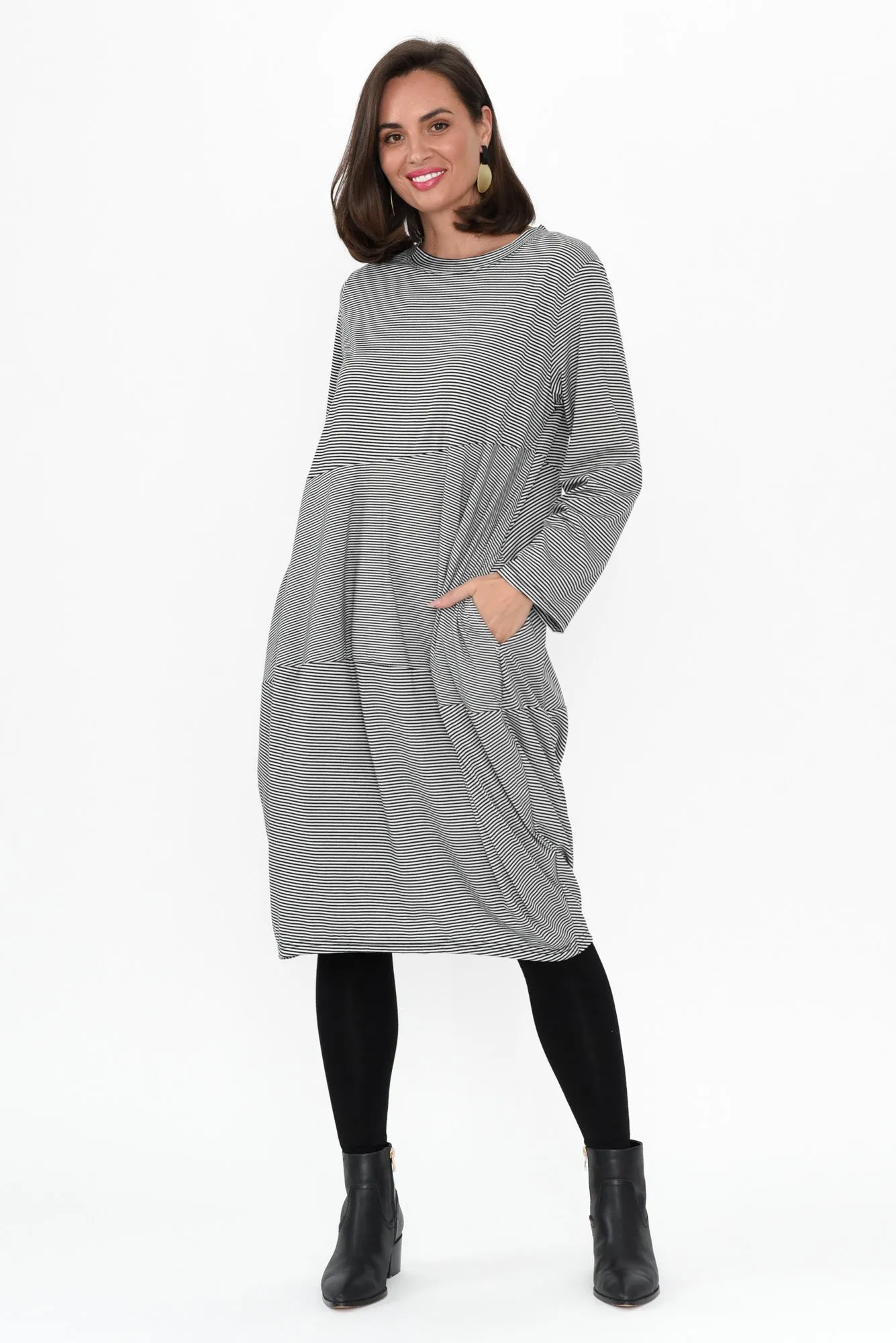 Muriel Black Stripe Cotton Blend Dress sold by Blue Bungalow