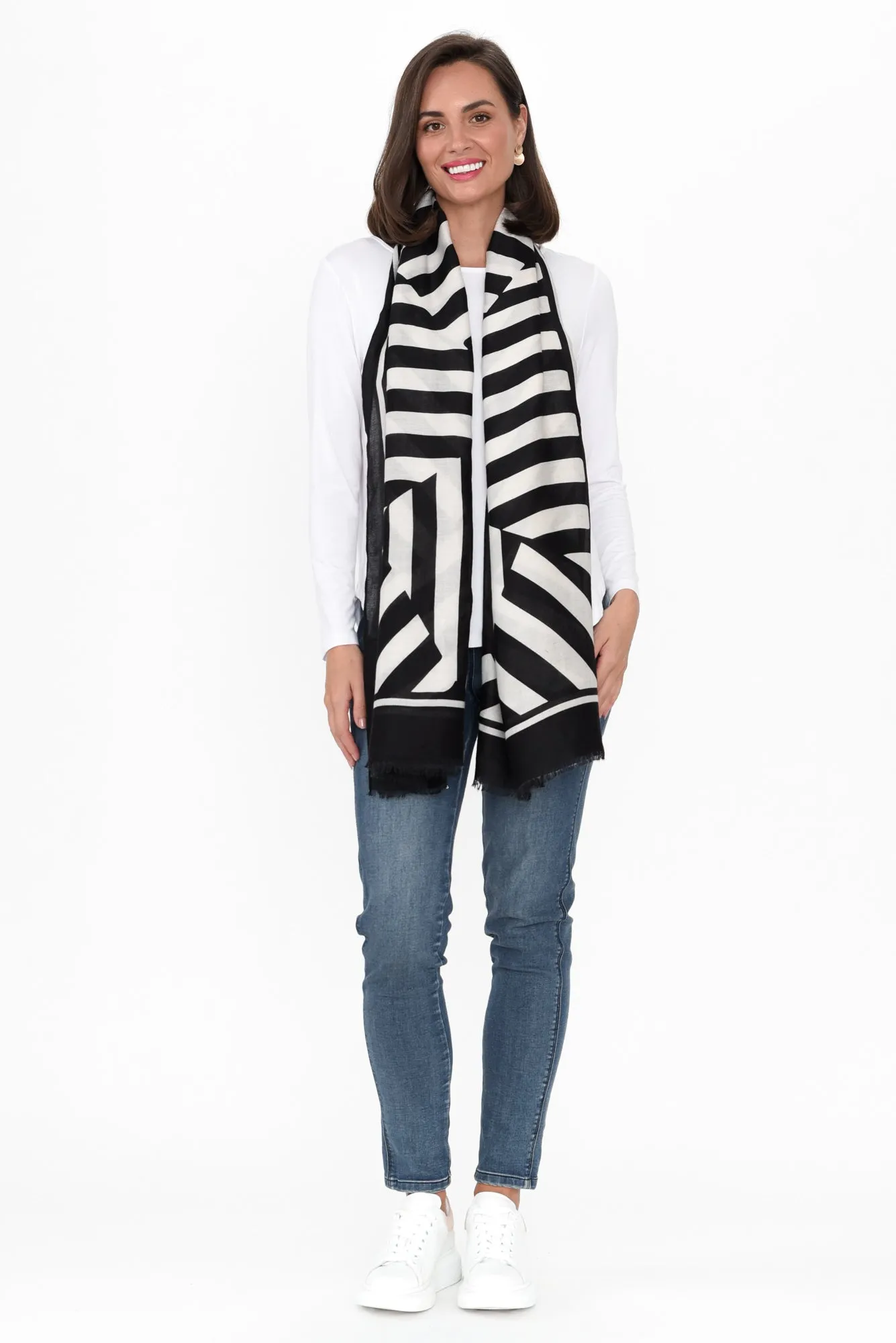 Sala Black Stripe Scarf sold by Blue Bungalow product image thumbnail 2