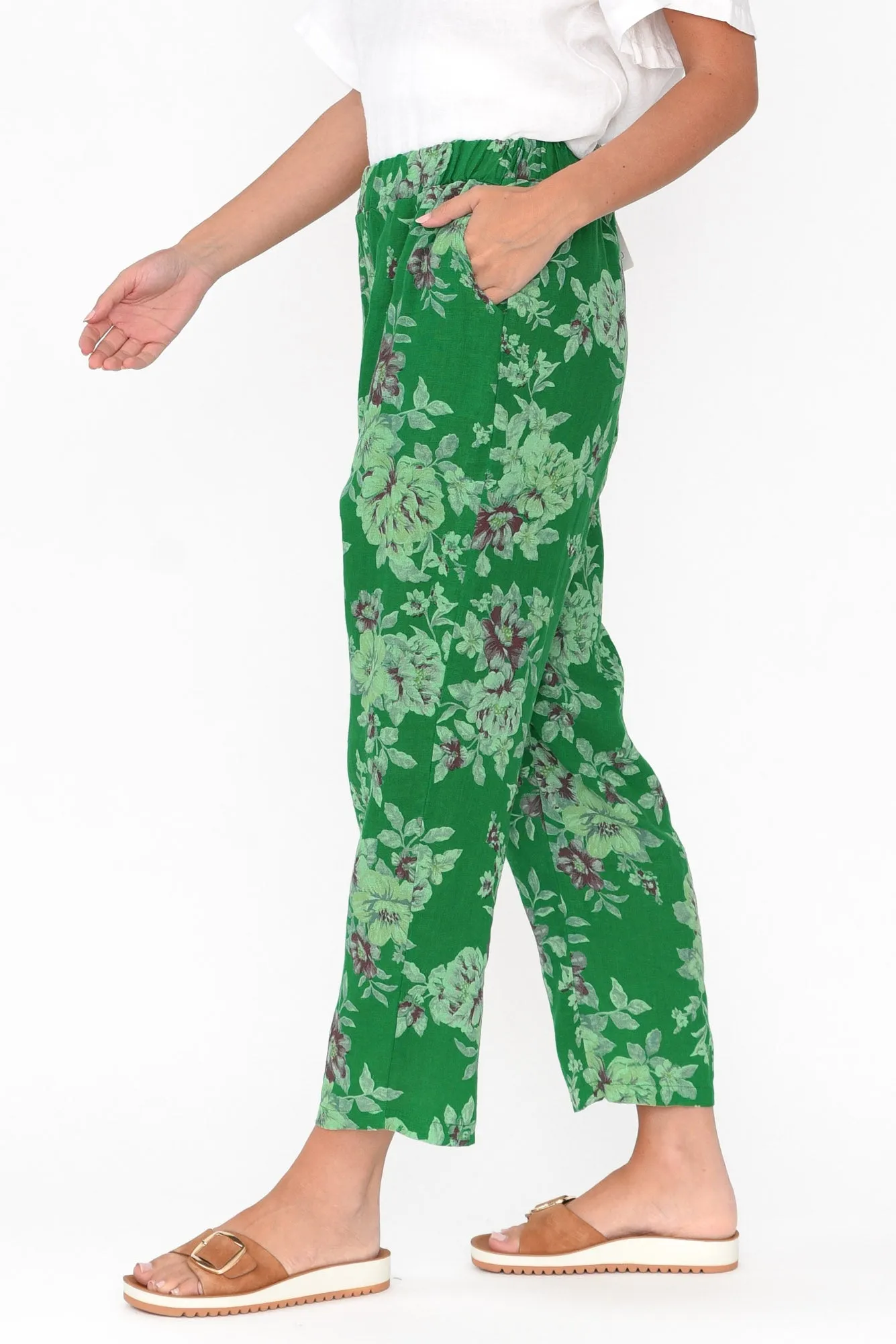 Jacqui Green Blossom Linen Pants sold by Blue Bungalow product image thumbnail 3