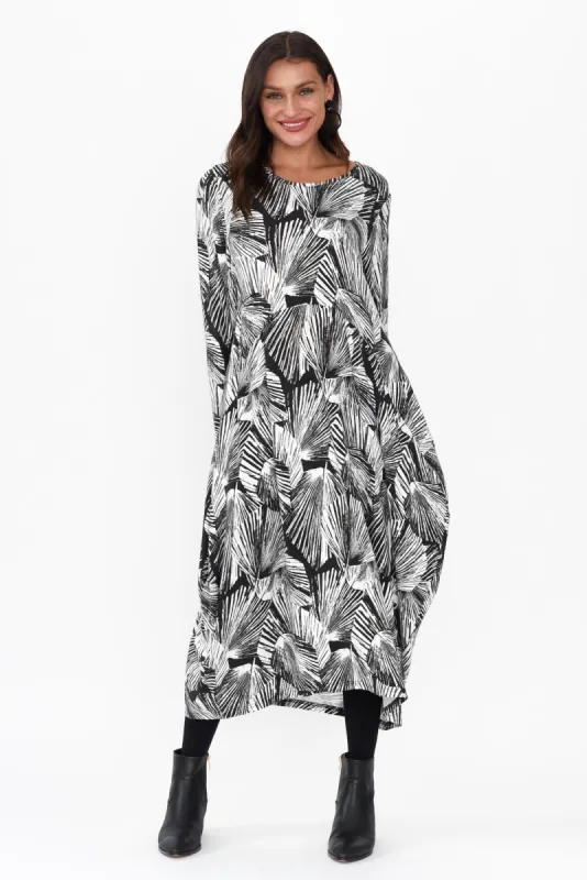 Soho Black Palm Bamboo Midi Dress sold by Blue Bungalow