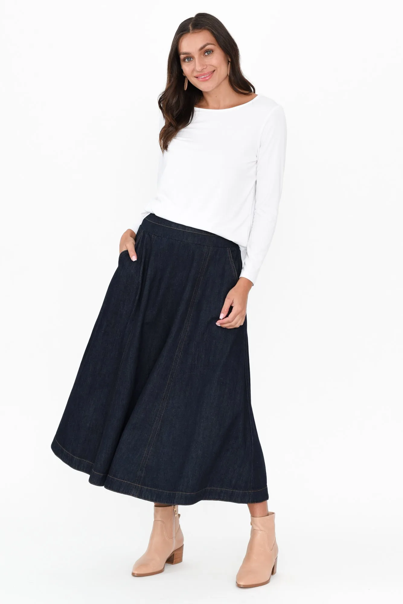Dakota Dark Denim Skirt sold by Blue Bungalow product image thumbnail 2