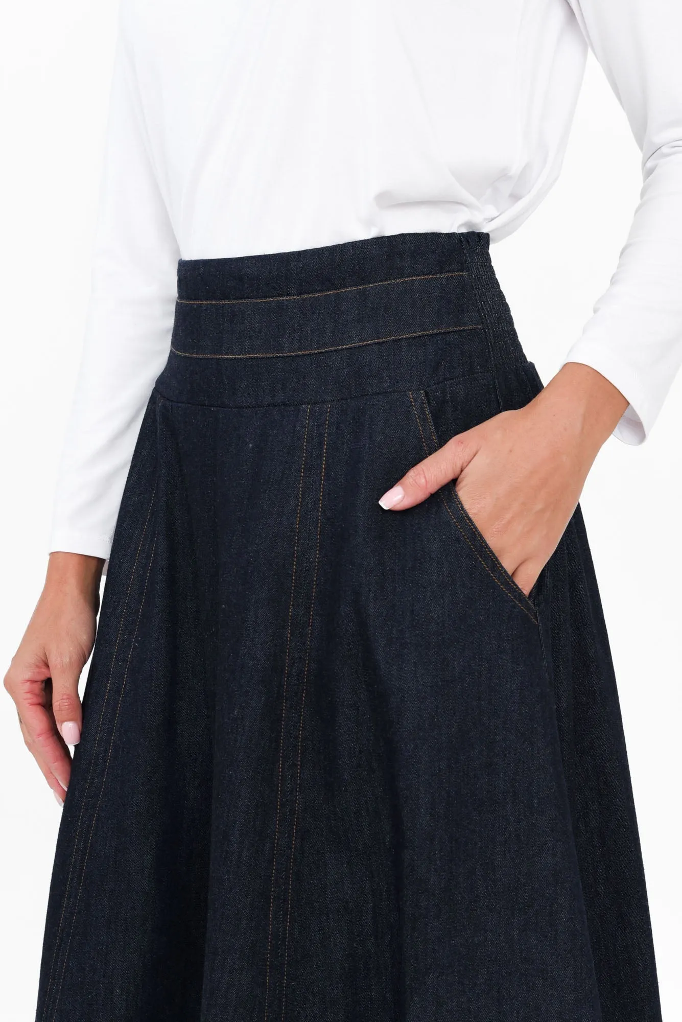 Dakota Dark Denim Skirt sold by Blue Bungalow product image thumbnail 5