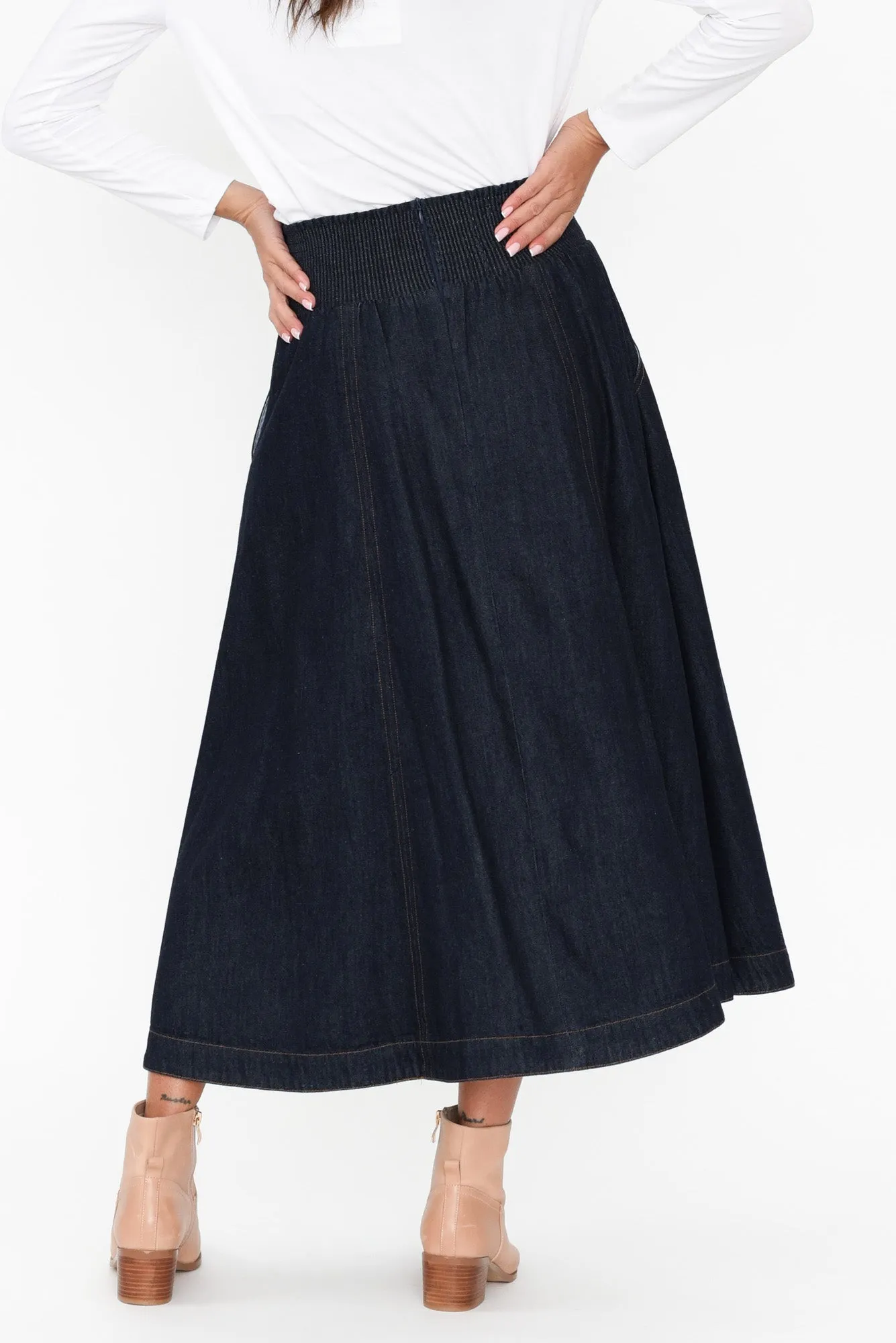 Dakota Dark Denim Skirt sold by Blue Bungalow product image thumbnail 4