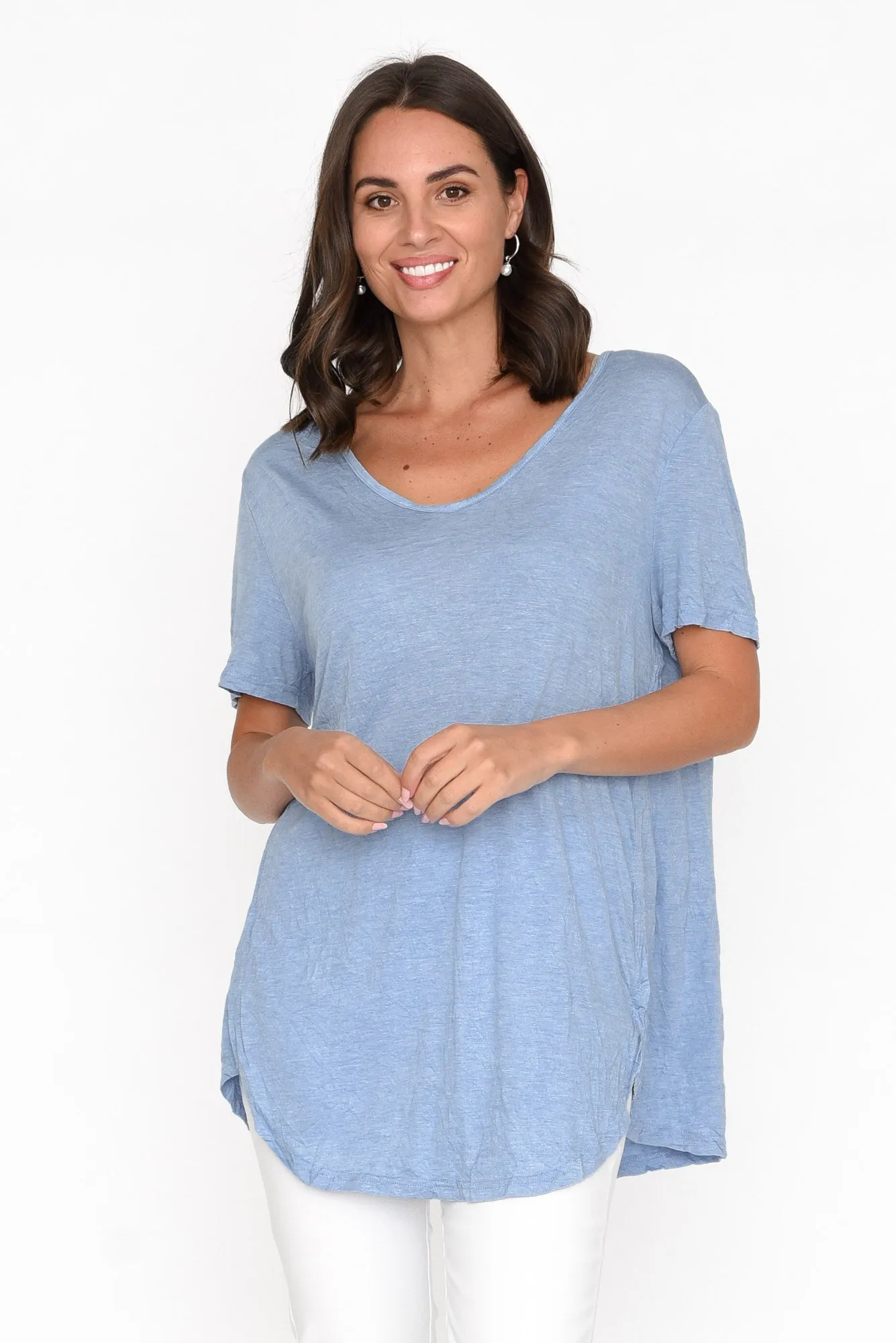 Moira Blue Crinkle Cotton Tee sold by Blue Bungalow