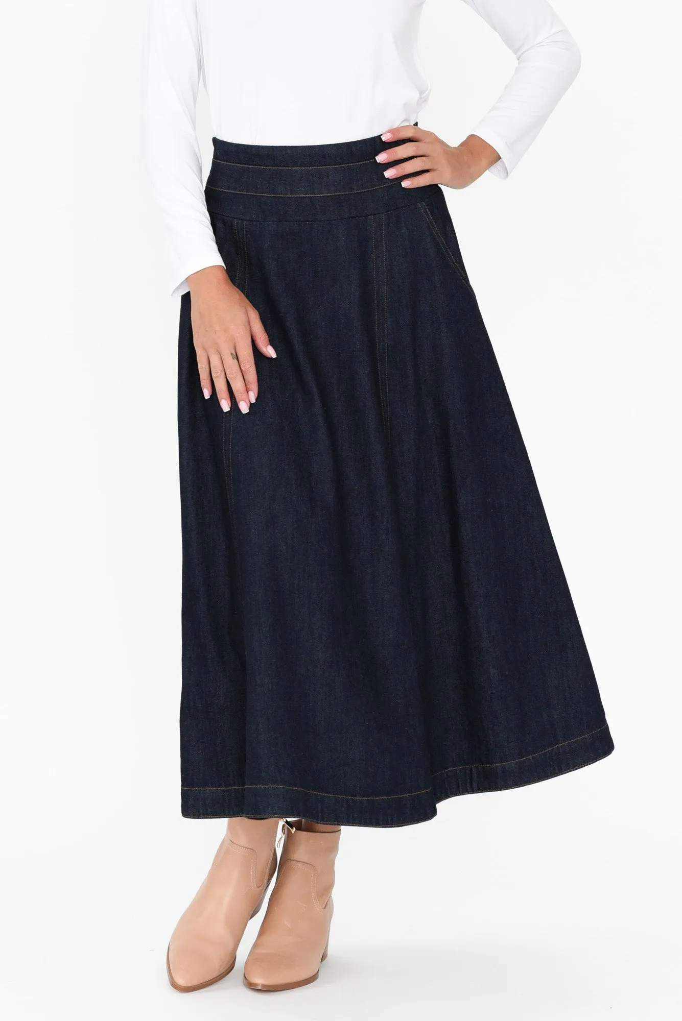 Dakota Dark Denim Skirt sold by Blue Bungalow
