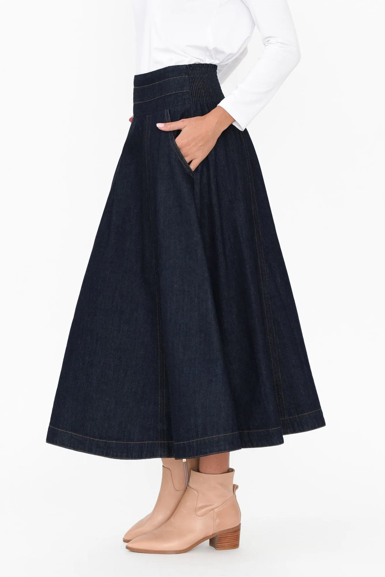 Dakota Dark Denim Skirt sold by Blue Bungalow product image thumbnail 3