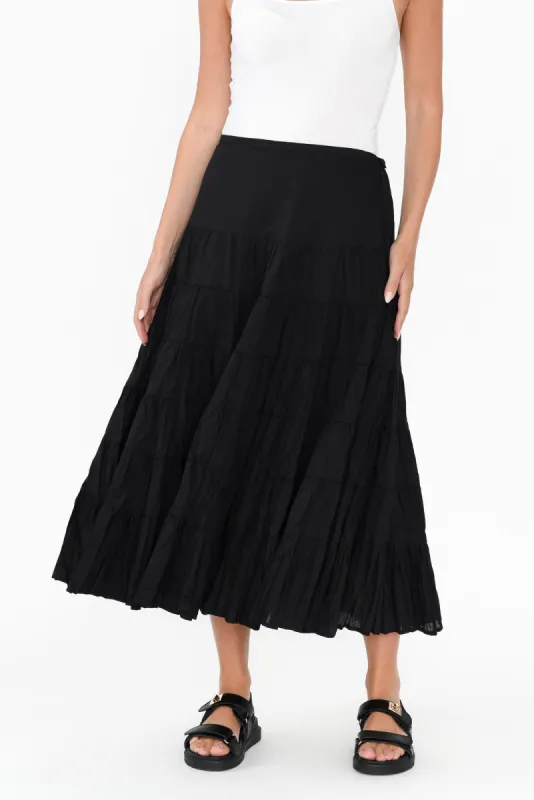 Taurus Black Cotton Tiered Skirt sold by Blue Bungalow